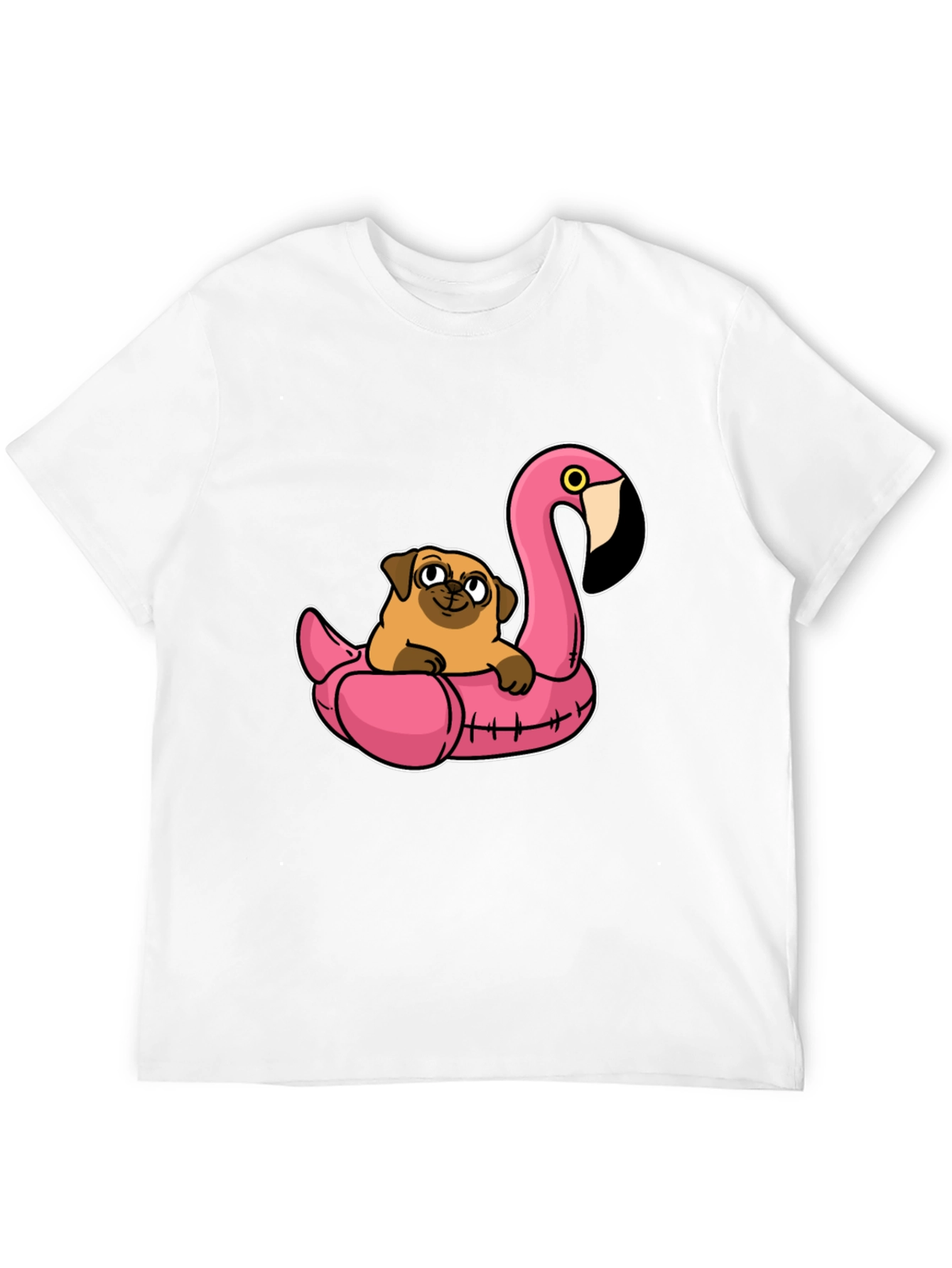 Black Pug on Flamingo Float T-Shirt view 12