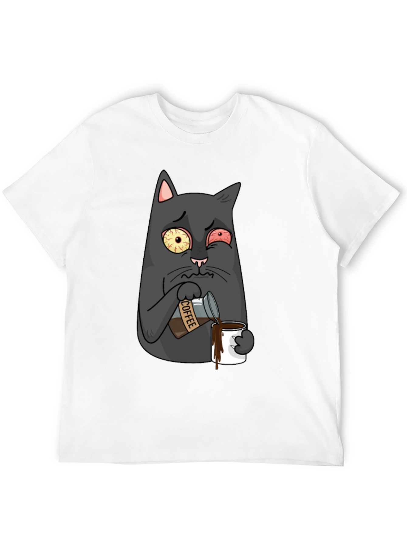 Black Coffee Cat T-Shirt - Funny Cartoon Graphic Tee view 12