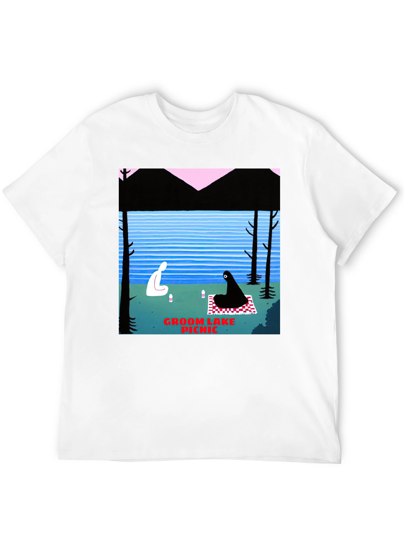 Black Groom Lake Picnic Graphic T-Shirt - Unique Art Tee view 12