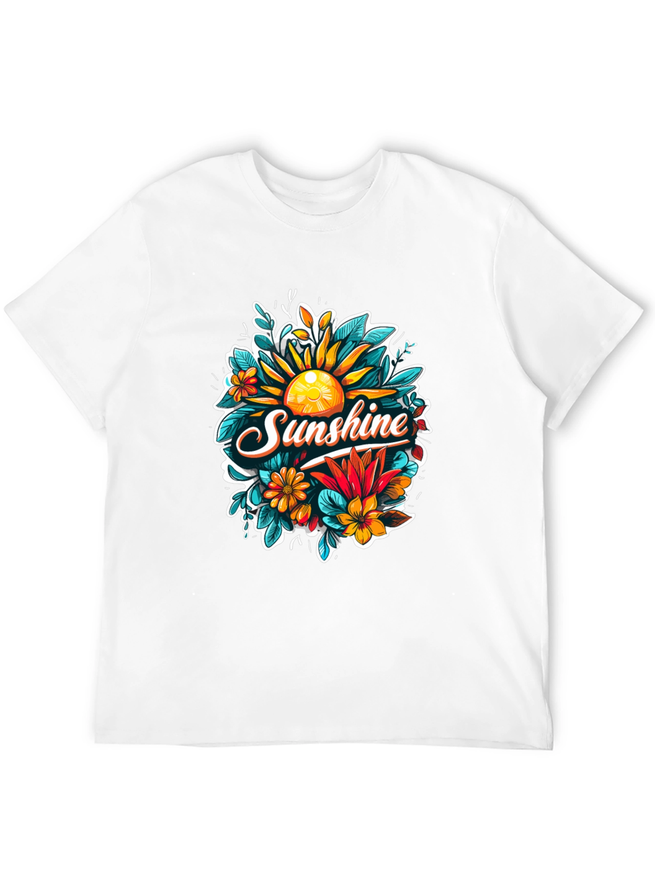 Black Sunshine Floral Graphic Tee - Black Cotton T-Shirt view 12