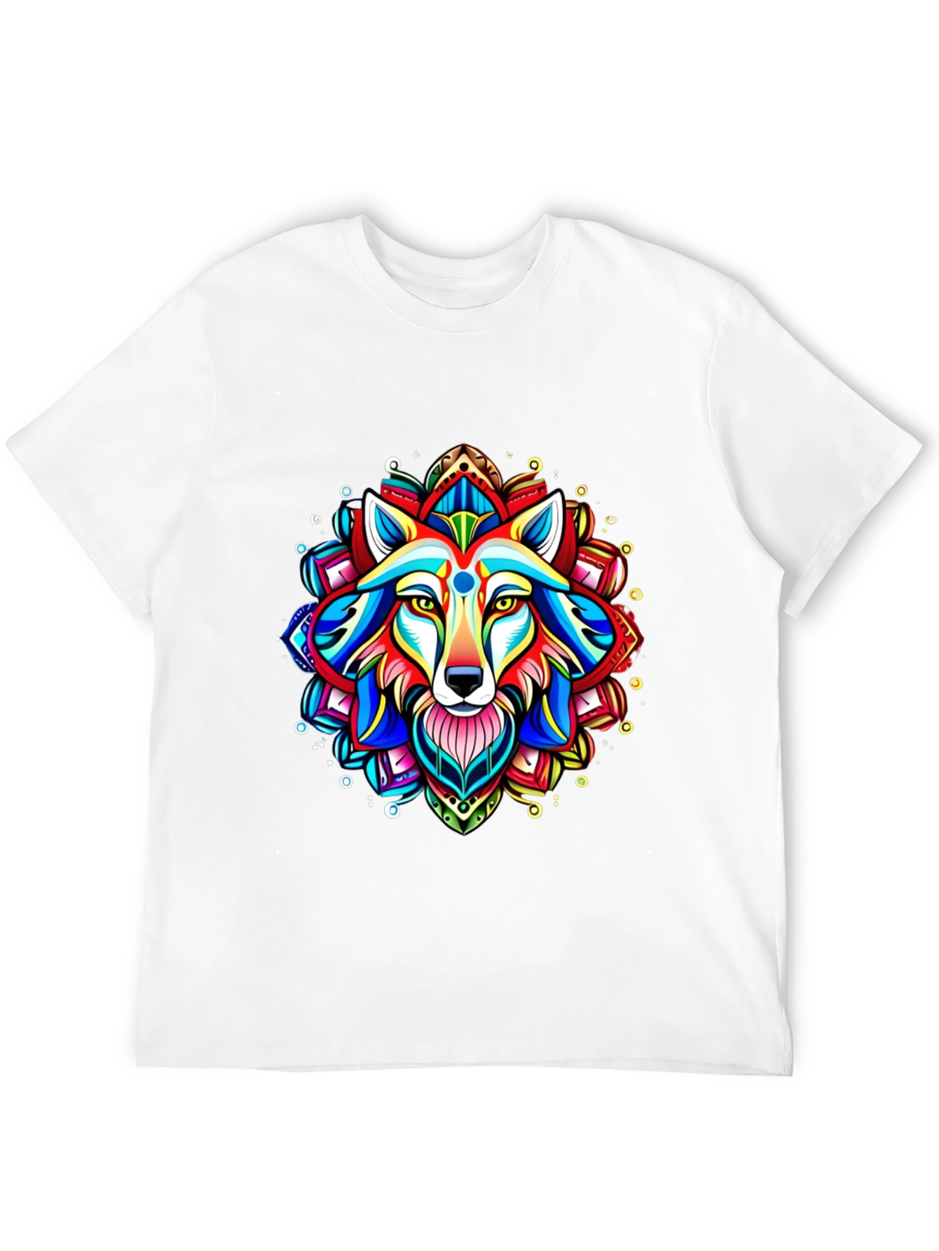 Black Vibrant Wolf Mandala Graphic Tee view 12