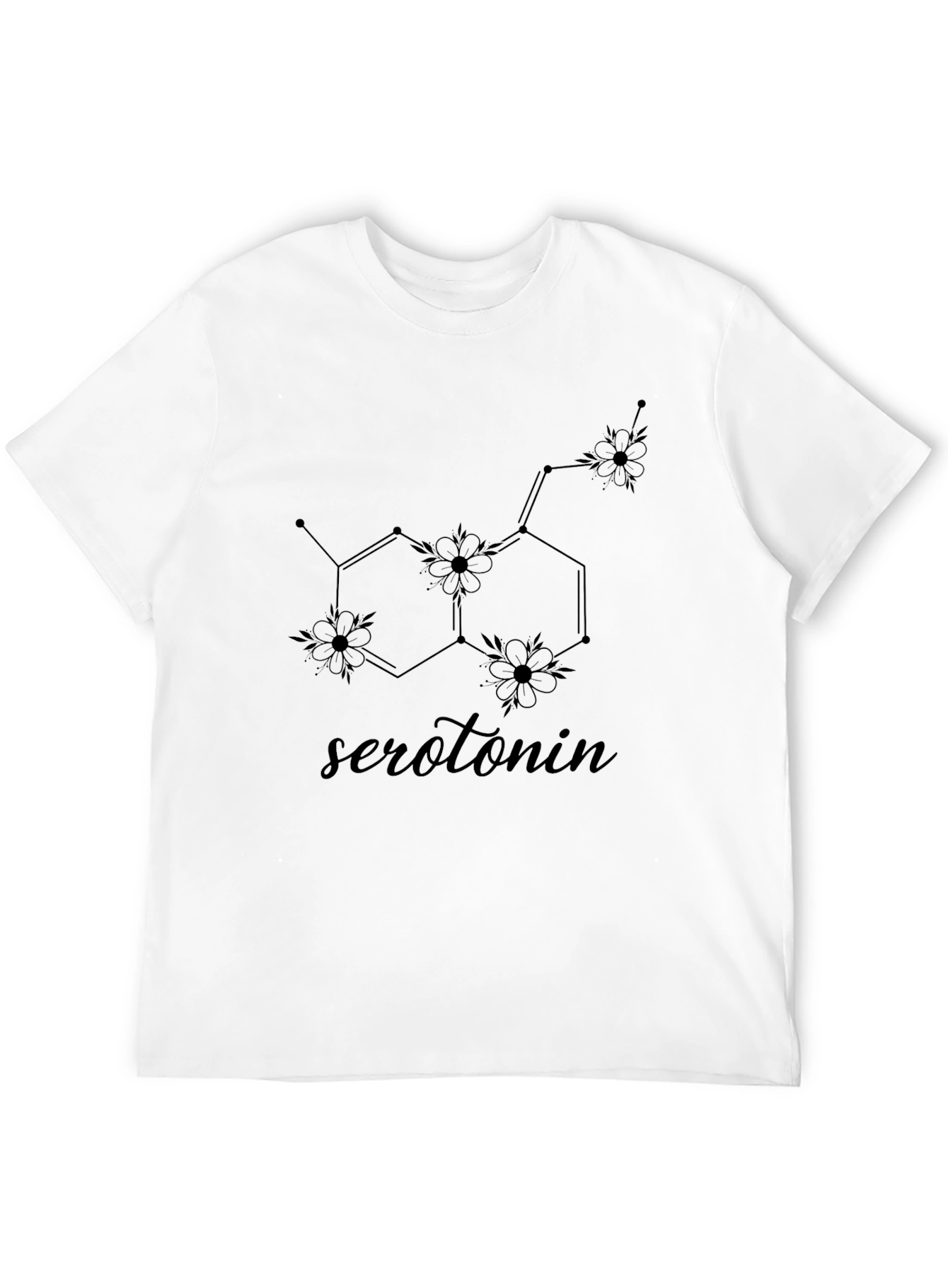 Black Serotonin Molecule Floral Graphic T-Shirt view 12
