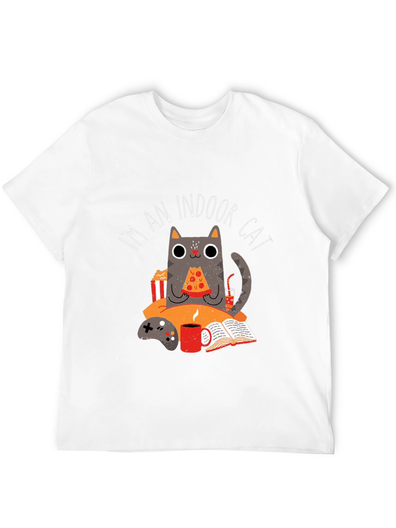 Black Indoor Cat T-Shirt - Gamer & Pizza Lover view 12