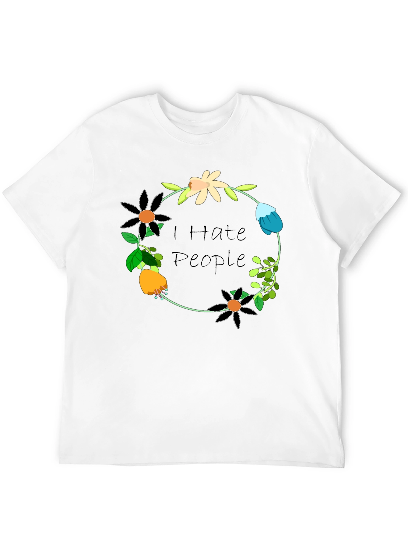 Black I Hate People Floral Wreath T-Shirt view 12