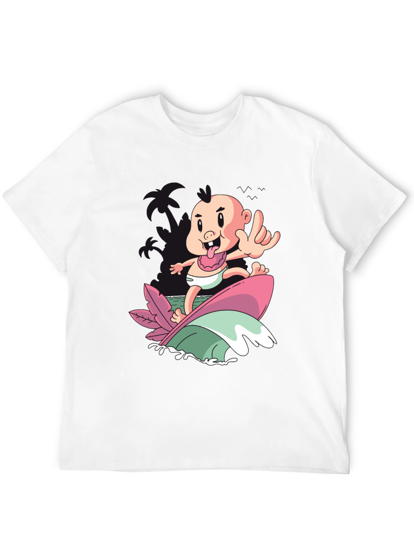 Black Surfing Baby Graphic T-Shirt - Cool Cartoon Tee view 12