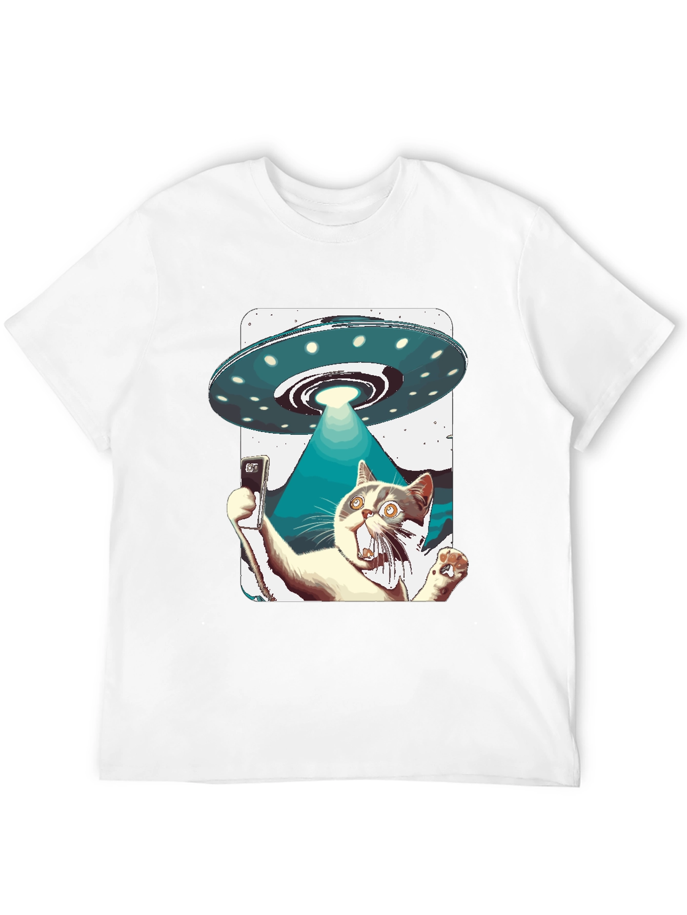 Black Alien Abduction Cat Selfie T-Shirt view 12