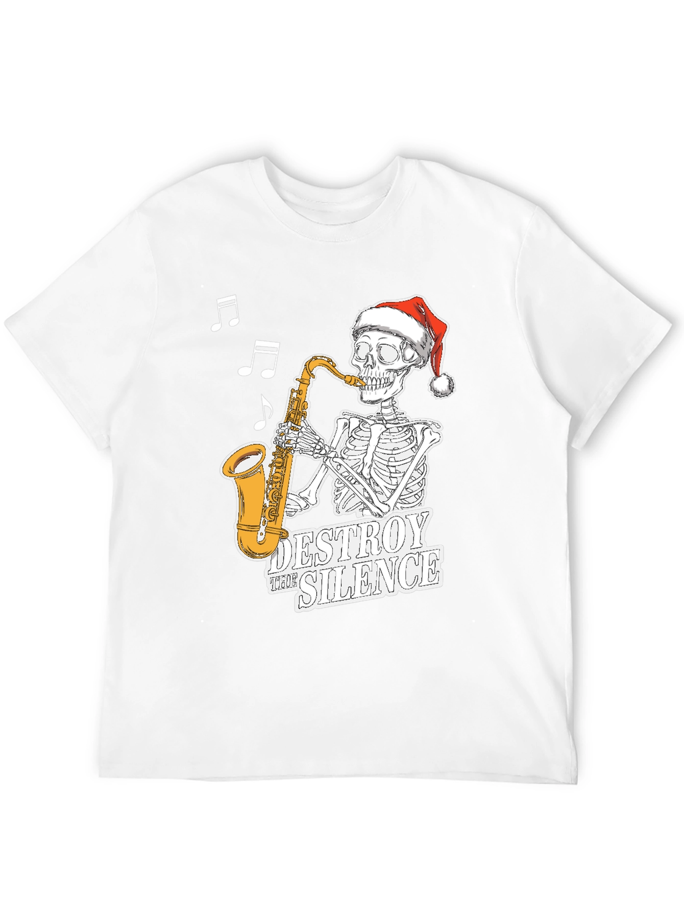 Black Skeleton Santa Saxophone T-Shirt - Destroy the Silence Tee view 12