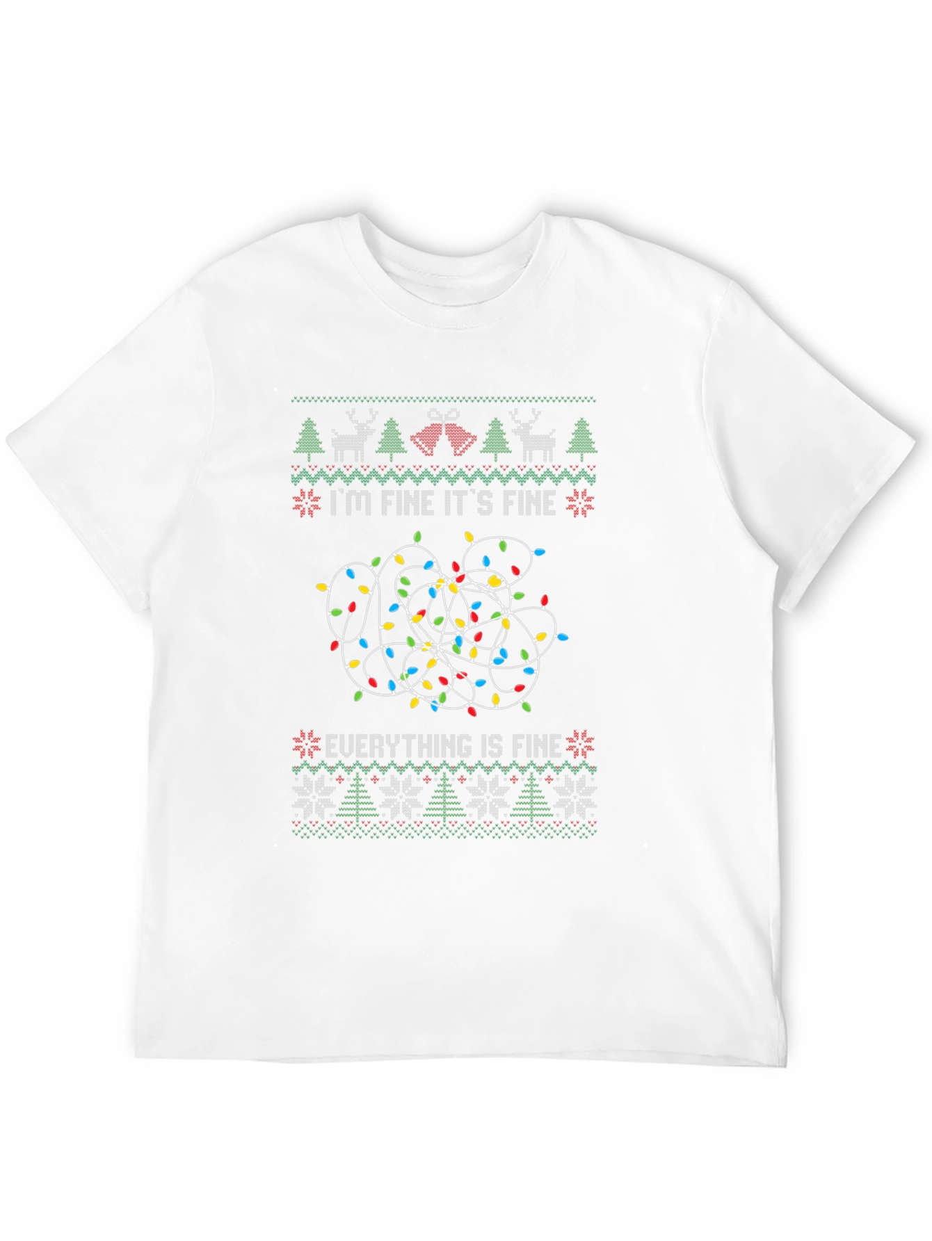Black I'm Fine It's Fine Everything is Fine Christmas Lights Ugly Sweater T-Shirt view 12