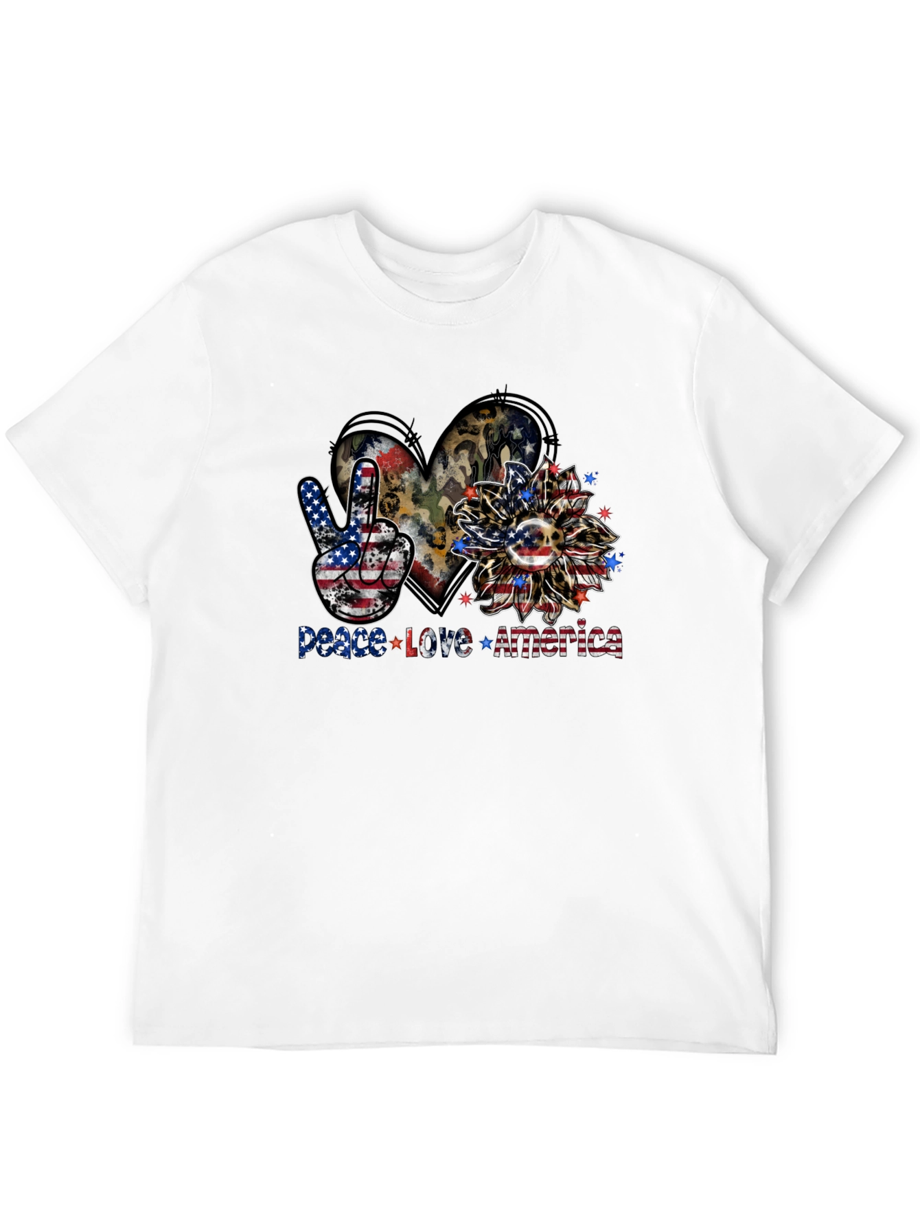 Black Patriotic Peace Love America Graphic T-Shirt view 12