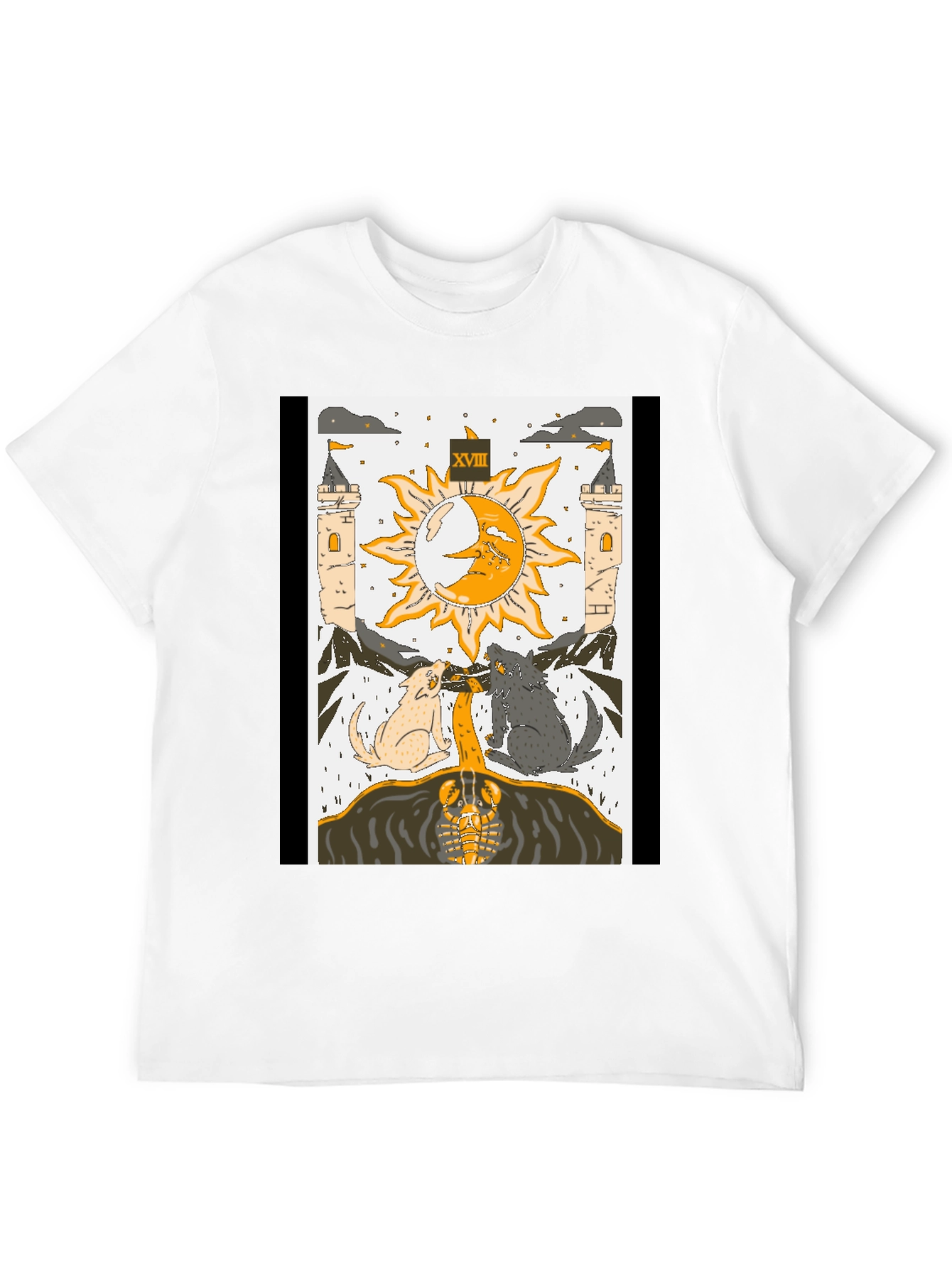 Black Moon Tarot Card T-Shirt - Lunar Wolves Design view 12