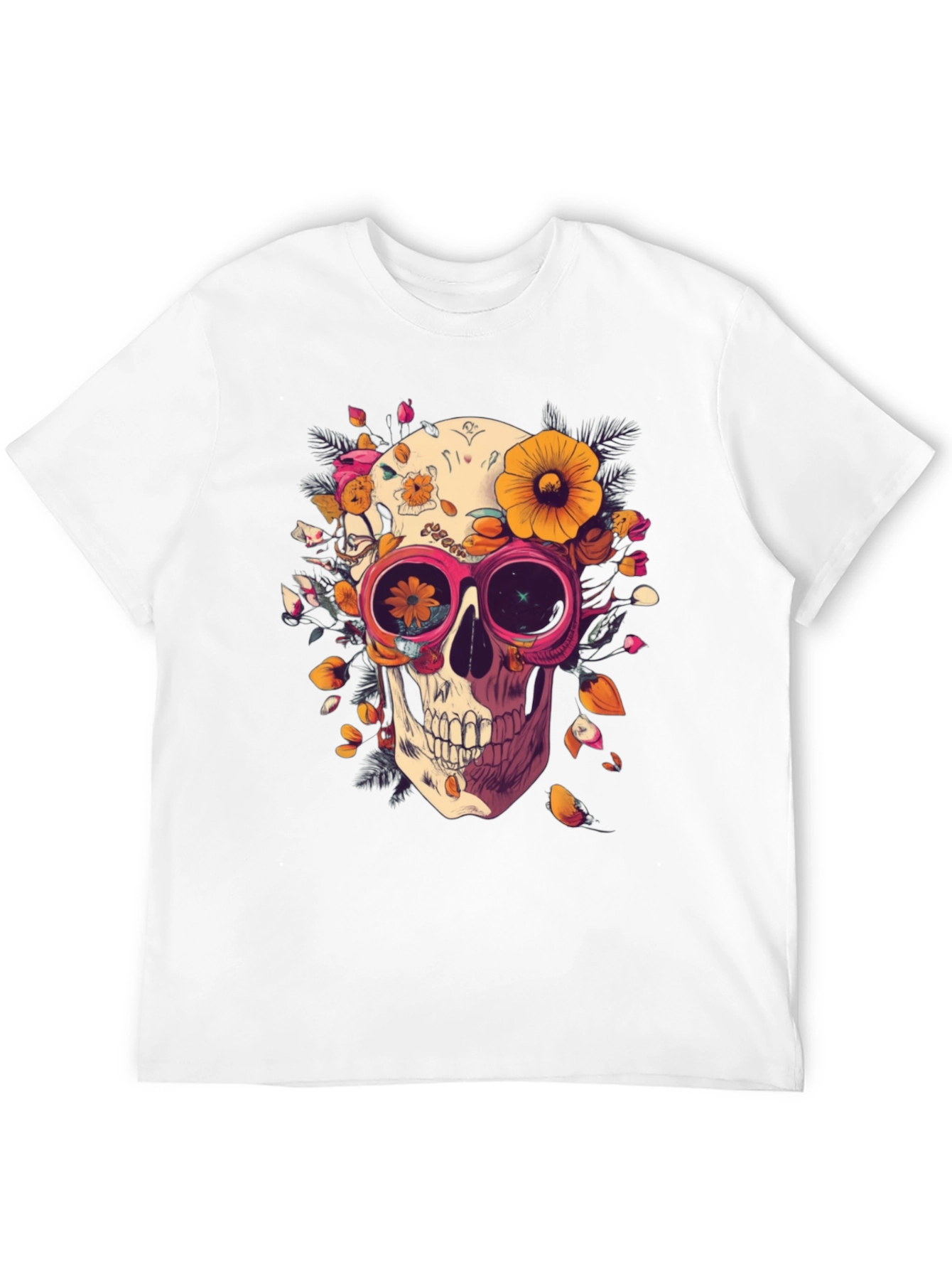 Black Floral Skull Graphic Tee - Unique Unisex T-Shirt view 12