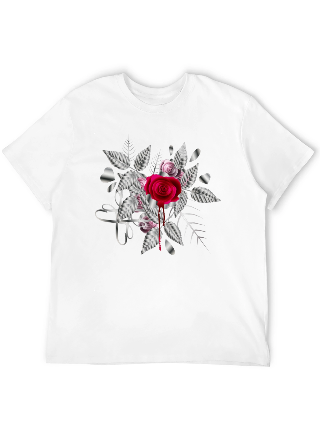 Black Rose & Silver Heart Graphic T-Shirt view 12