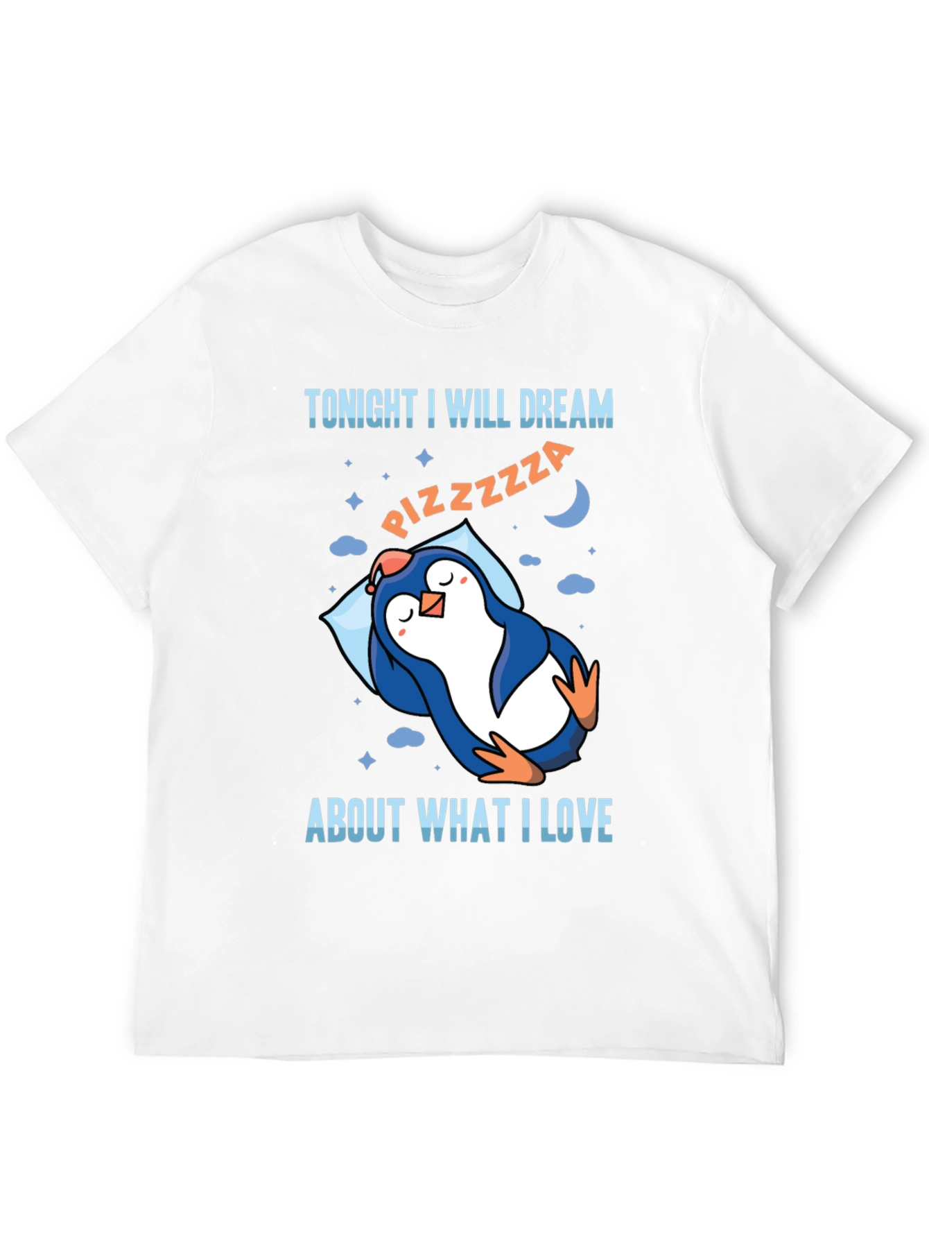Black Pizza Dream Penguin T-Shirt -  Comfortable Crew Neck Tee view 12