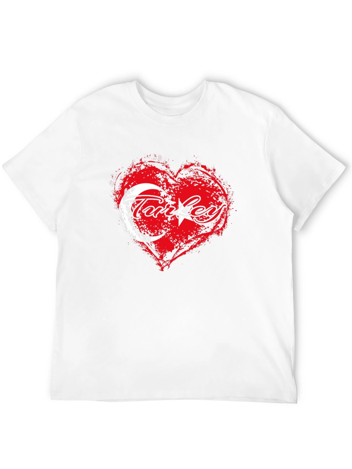 Black Turkey Flag Heart T-Shirt - Black Crew Neck Tee view 12