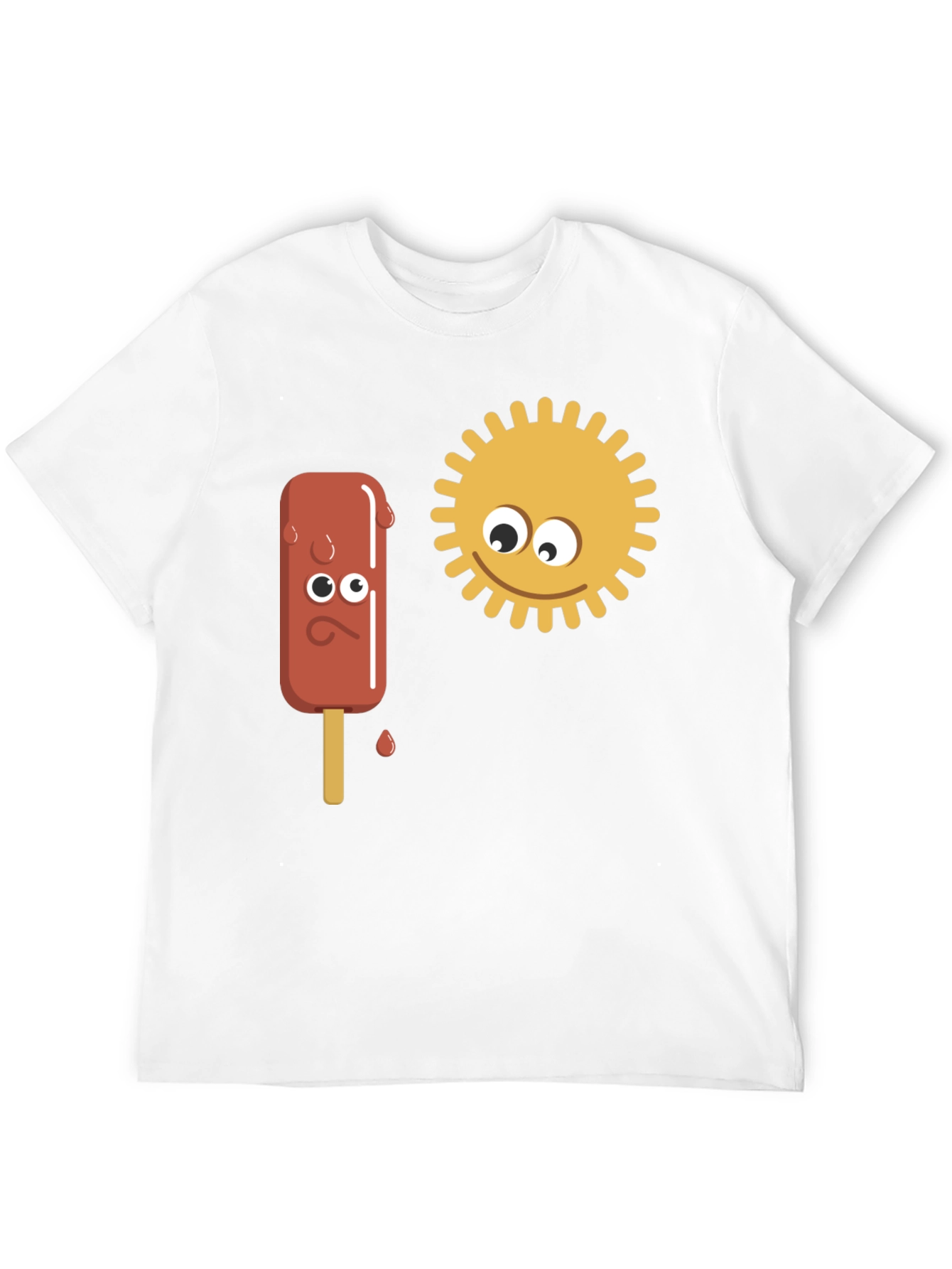 Black Funny Cartoon Sun & Ice Cream Men's Black T-Shirt view 12
