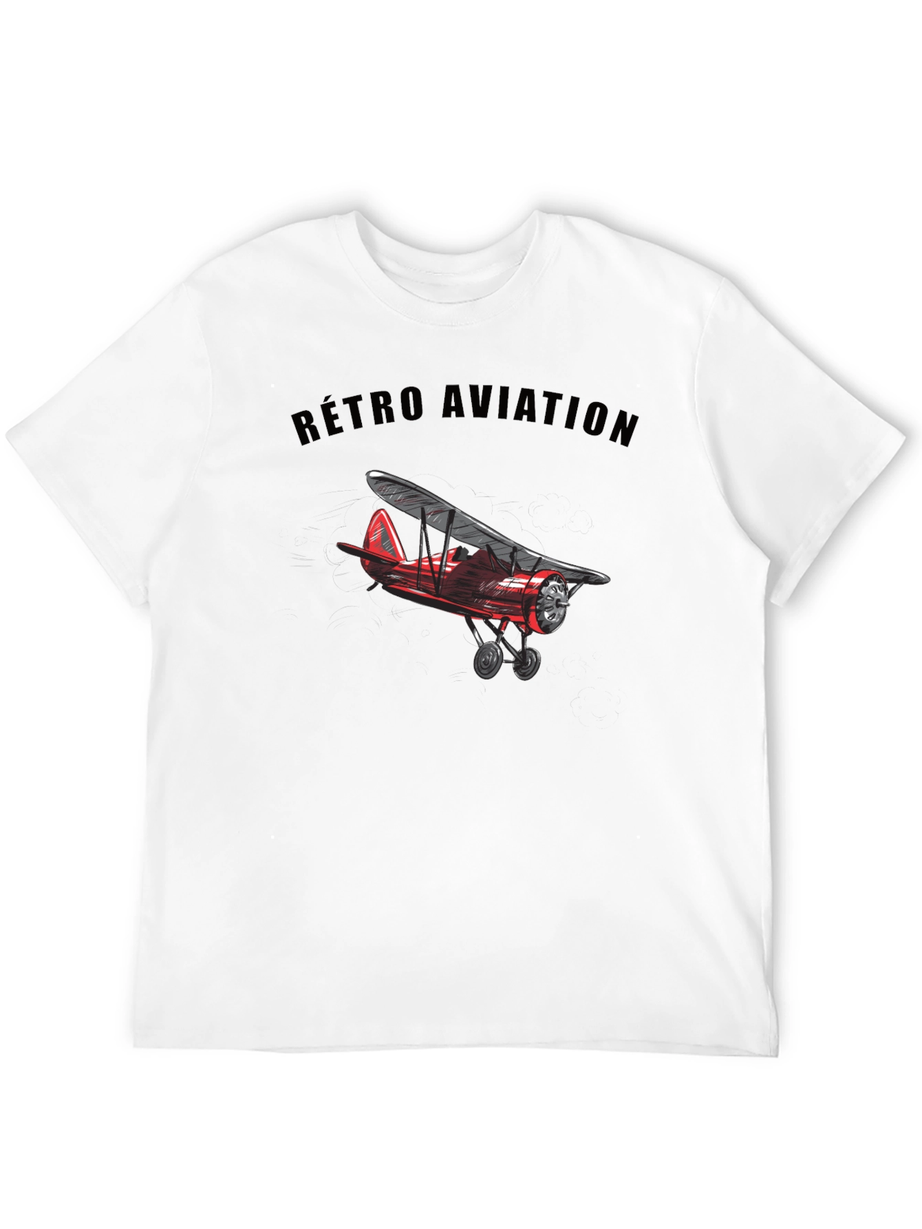 Black Retro Aviation Biplane Graphic T-Shirt view 12