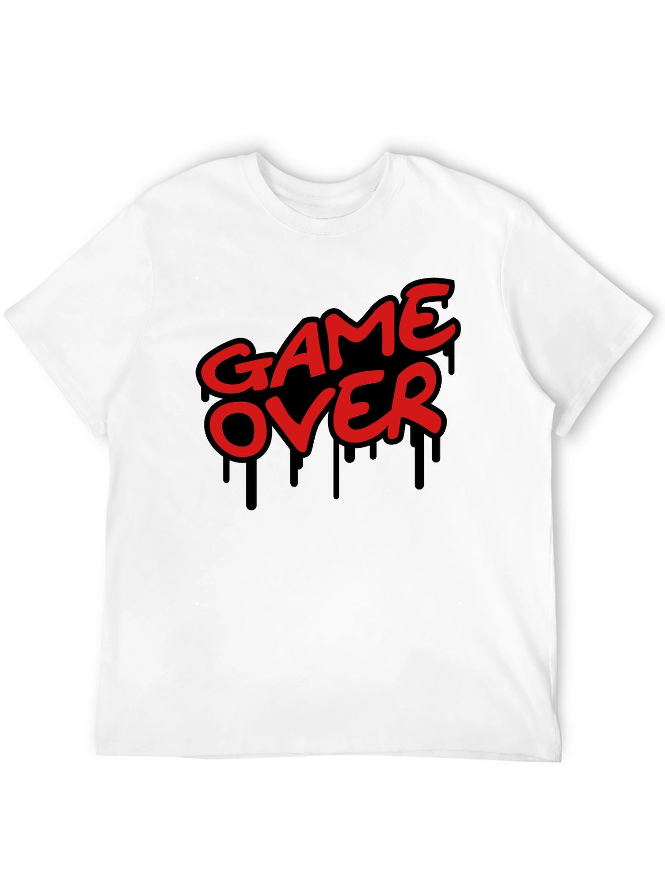 Black Game Over Graphic Print Crew Neck T-Shirt view 12