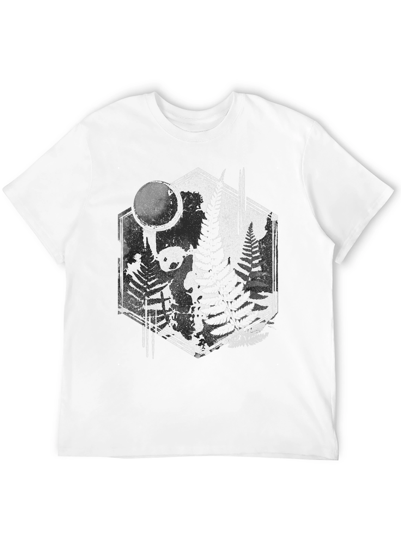 Black Fern Forest Panda Black T-Shirt - Nature Inspired Graphic Tee view 12