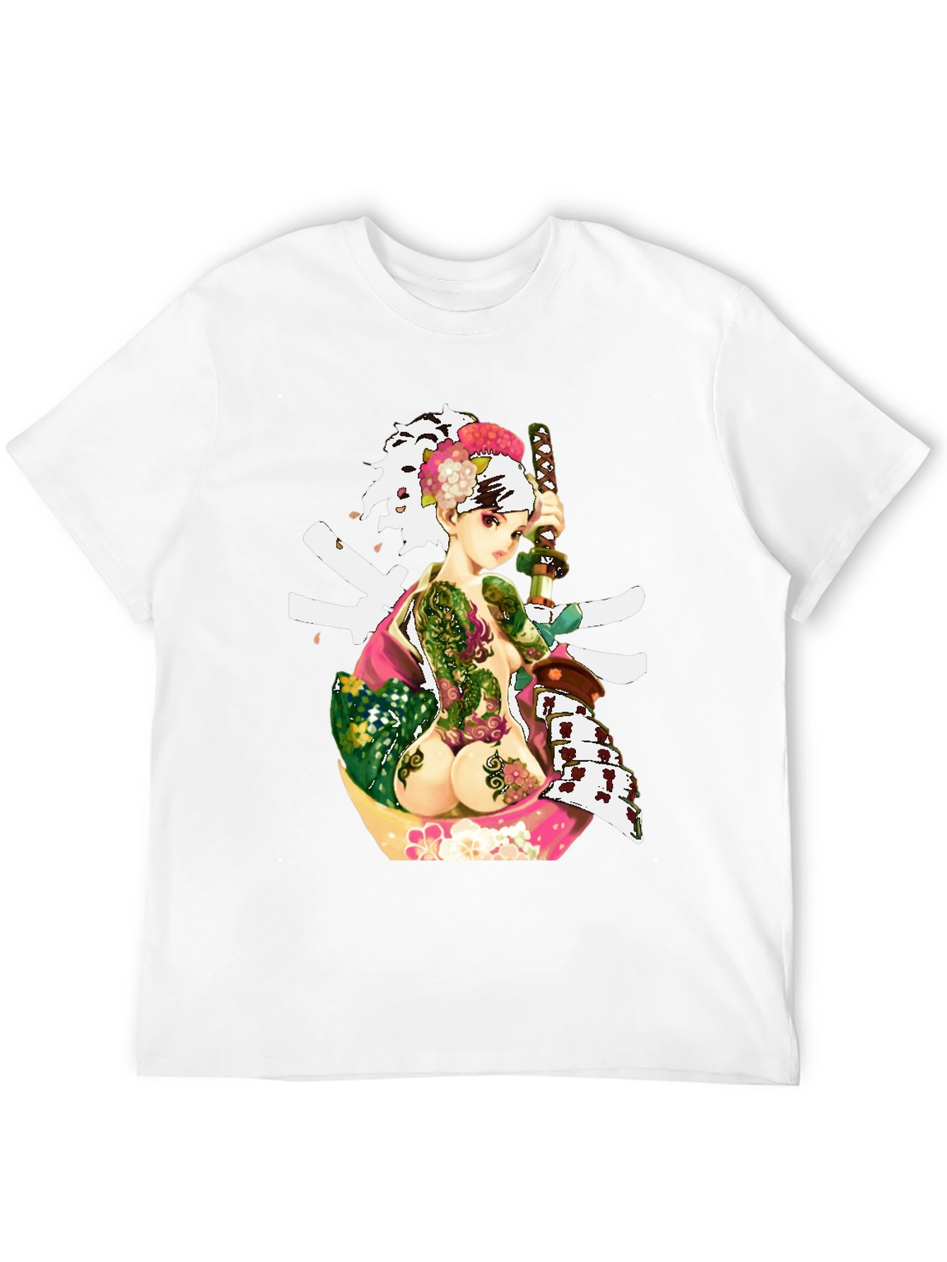 Black Samurai Girl Tattoo T-Shirt - Unique Graphic Tee view 12