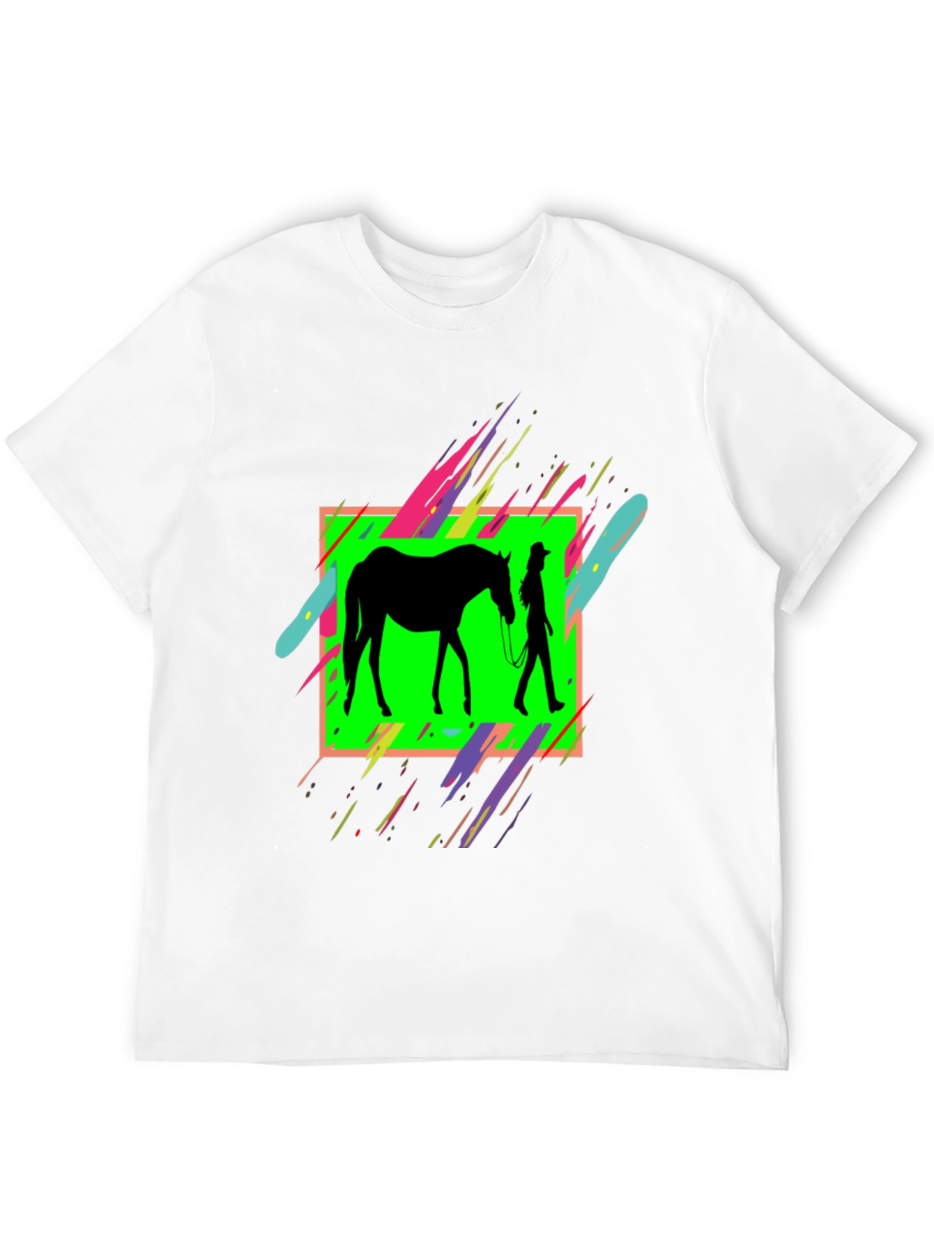 Black Horse & Rider Graphic Tee - Neon Silhouette Design view 12