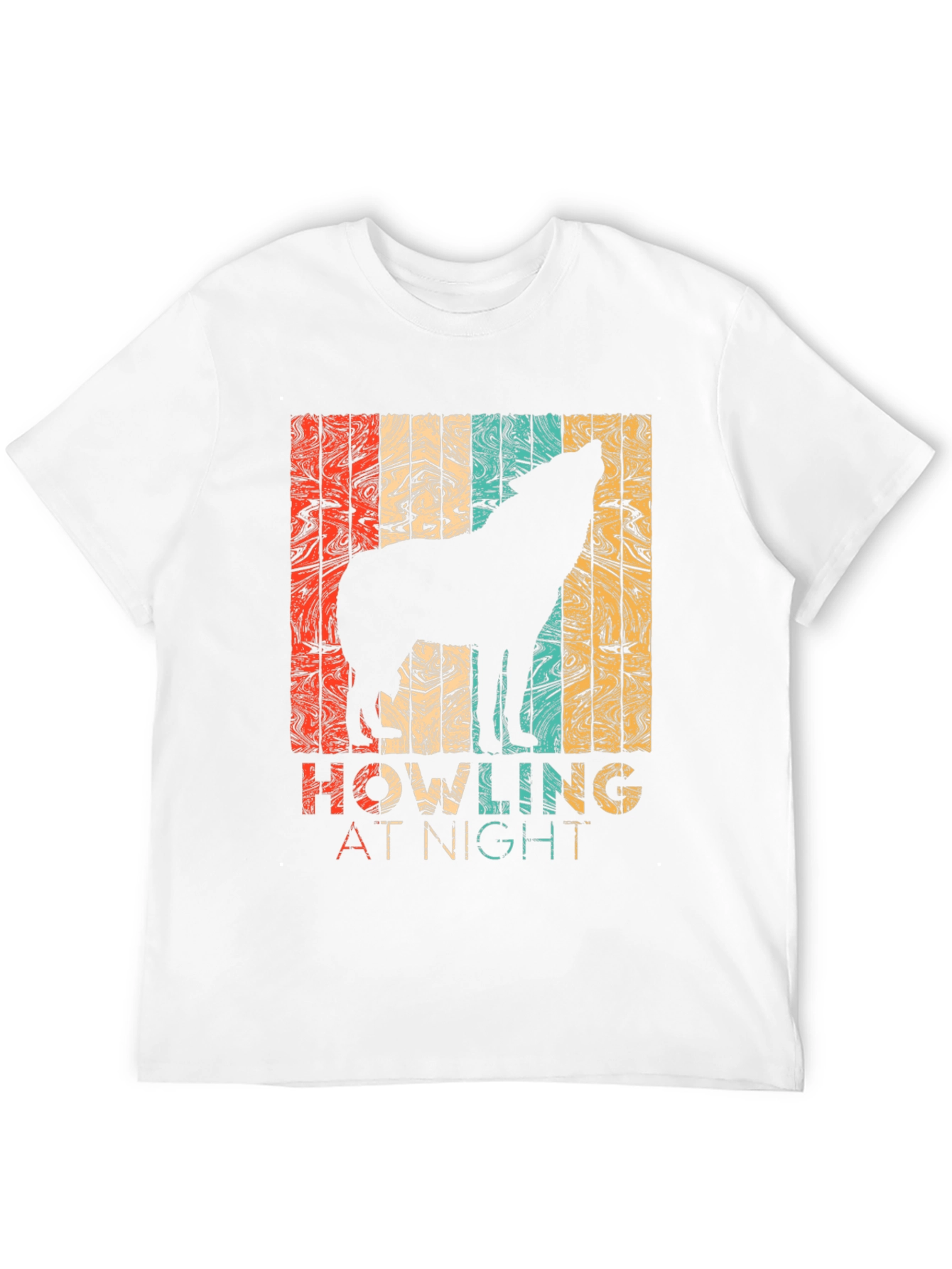 Black Retro Wolf Howling at Night Graphic T-Shirt view 12