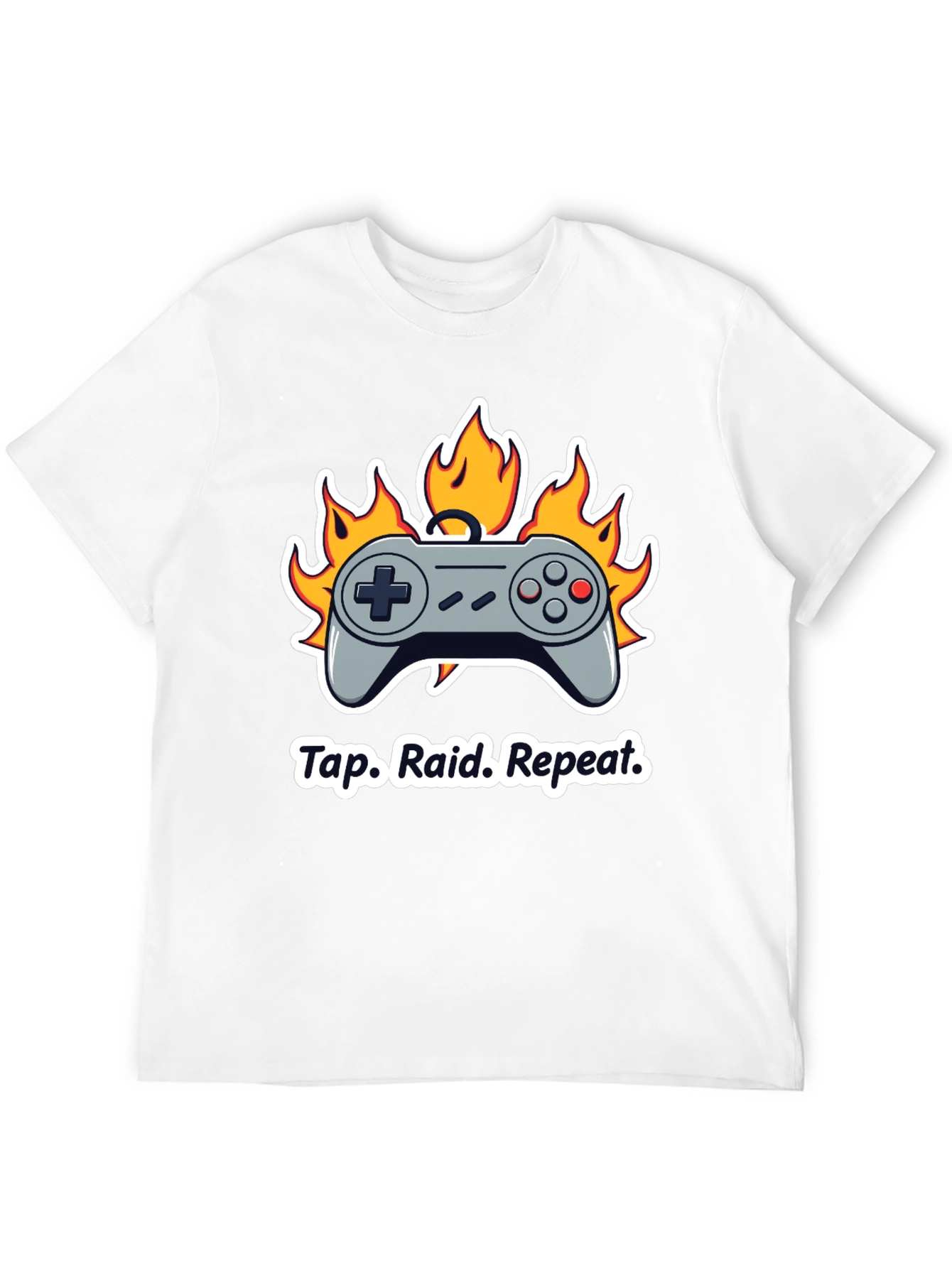 Black Gamer T-Shirt: Tap Raid Repeat - Controller in Flames view 12