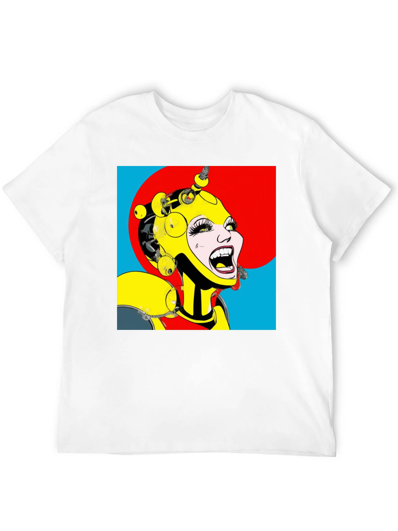 Black Pop Art Robot Woman Graphic T-Shirt view 12