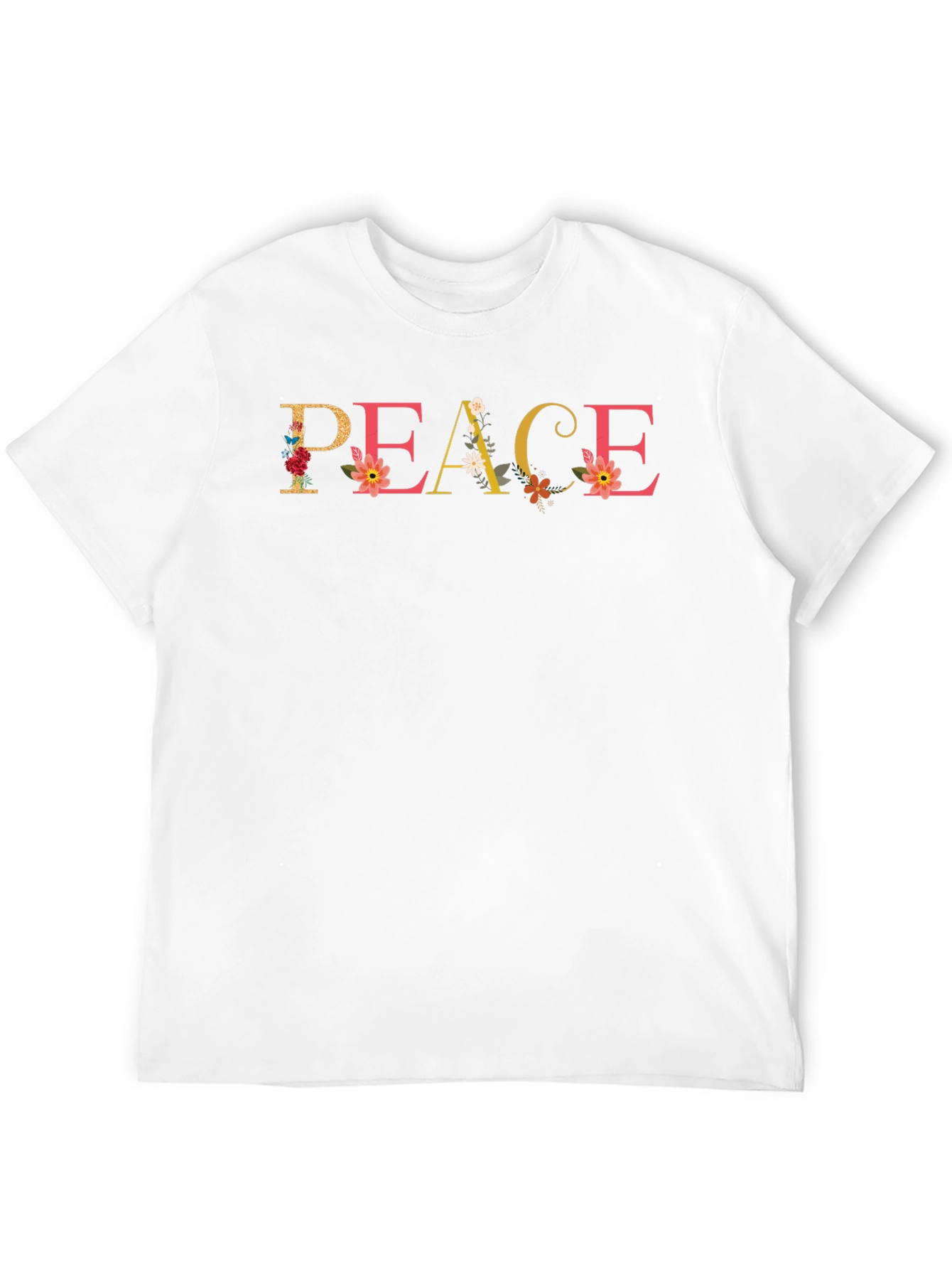 Black Floral Peace Graphic Tee - Black Crew Neck Shirt view 12