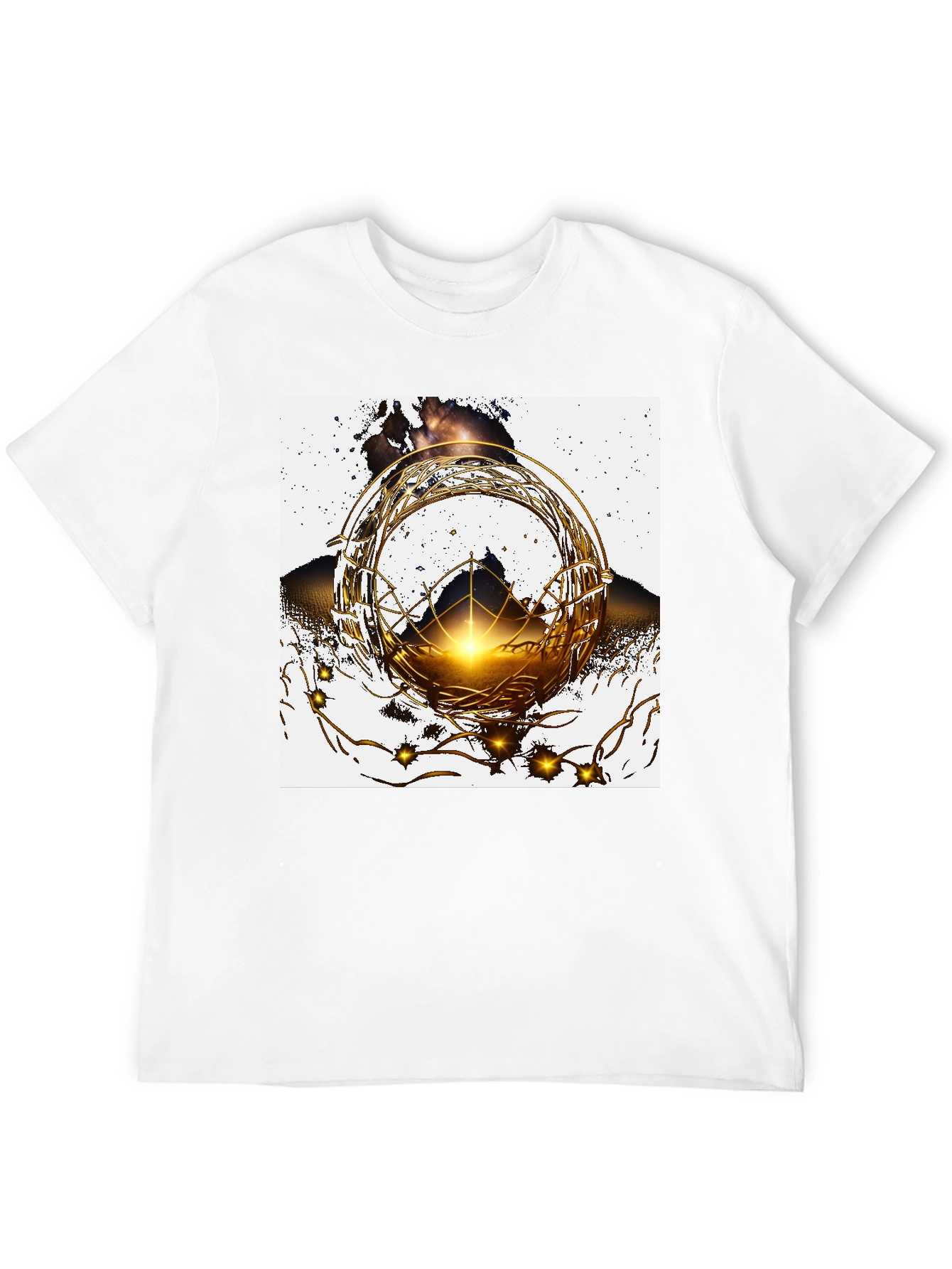 Black Geometric Gold Design Black T-Shirt view 12