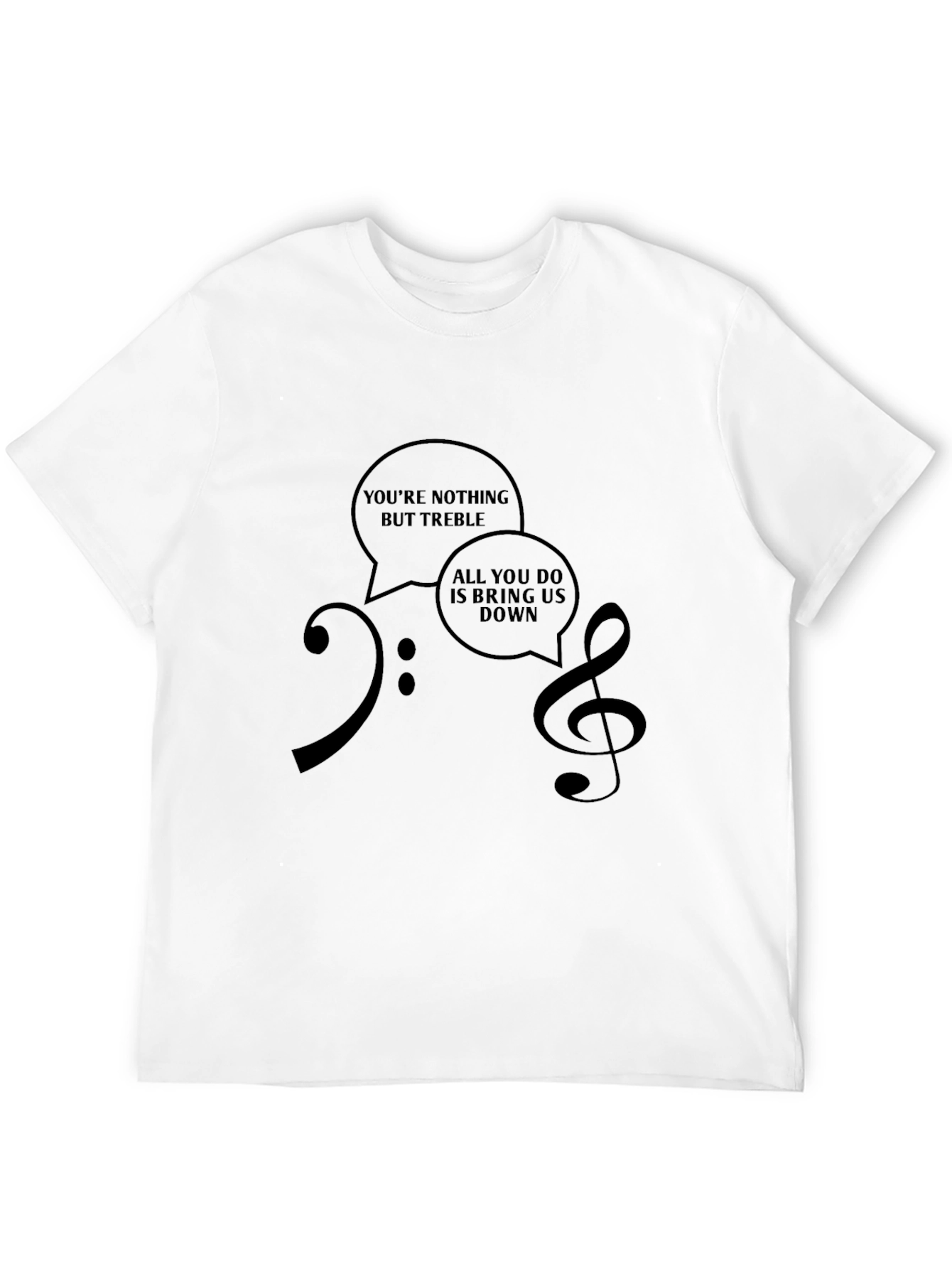Black Musical Humor T-Shirt: Treble & Bass Clef Design view 12