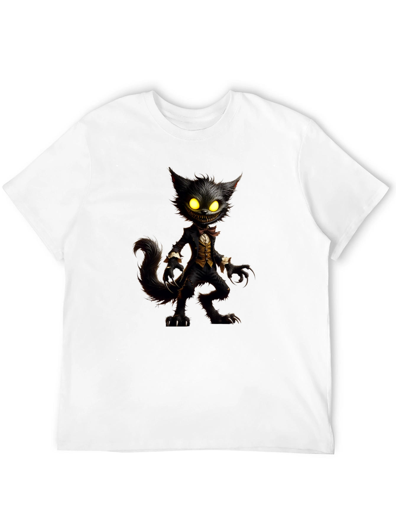 Black Creepy Cat T-Shirt - Unique Graphic Tee view 12