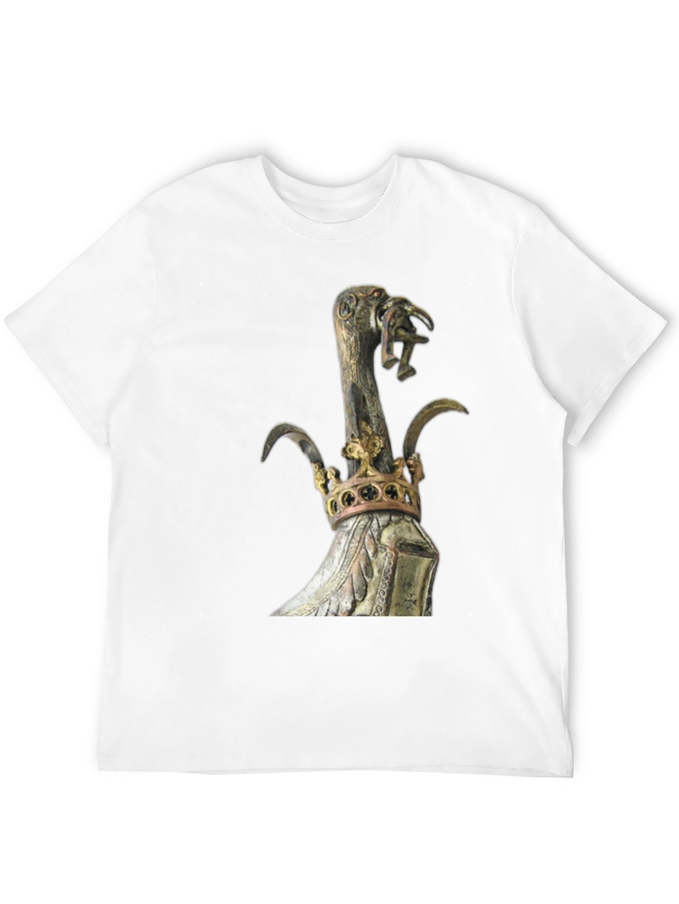 Black Black T-Shirt with Ornate Crown and Bird Scepter Design view 12