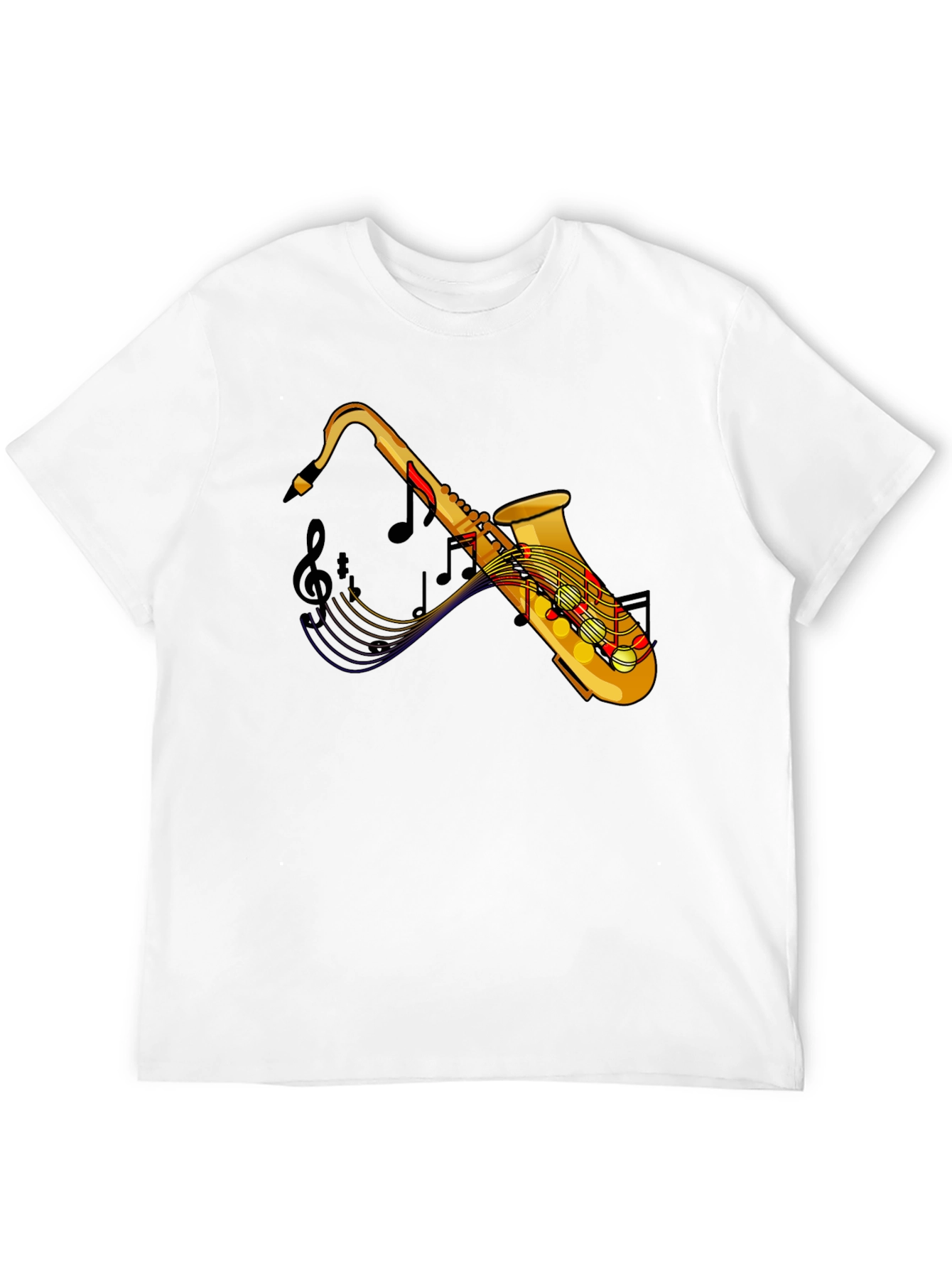 Black Saxophone Music Notes Graphic Black Tee Shirt view 12