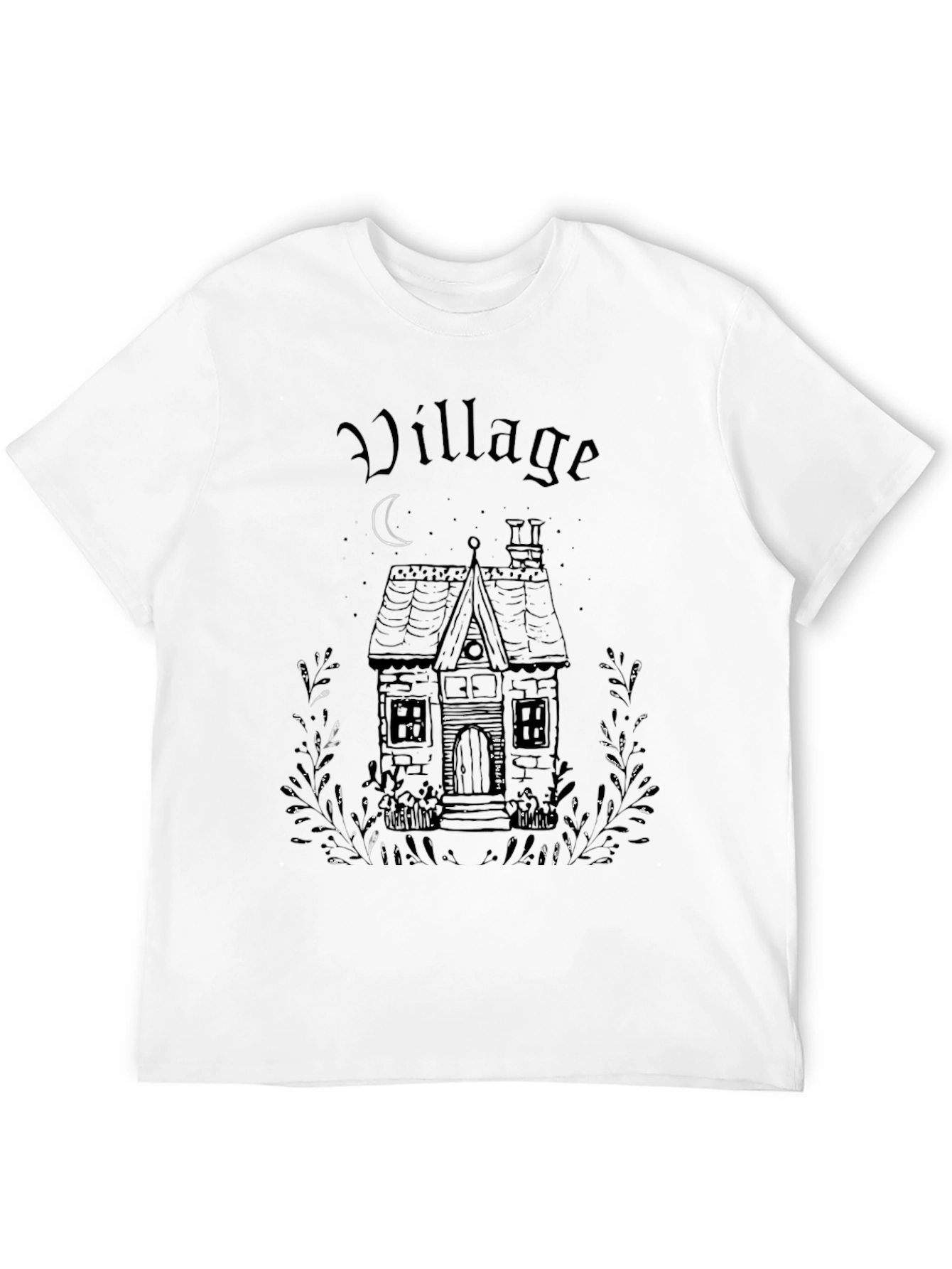 Black Village House Graphic Print Black T-Shirt view 12