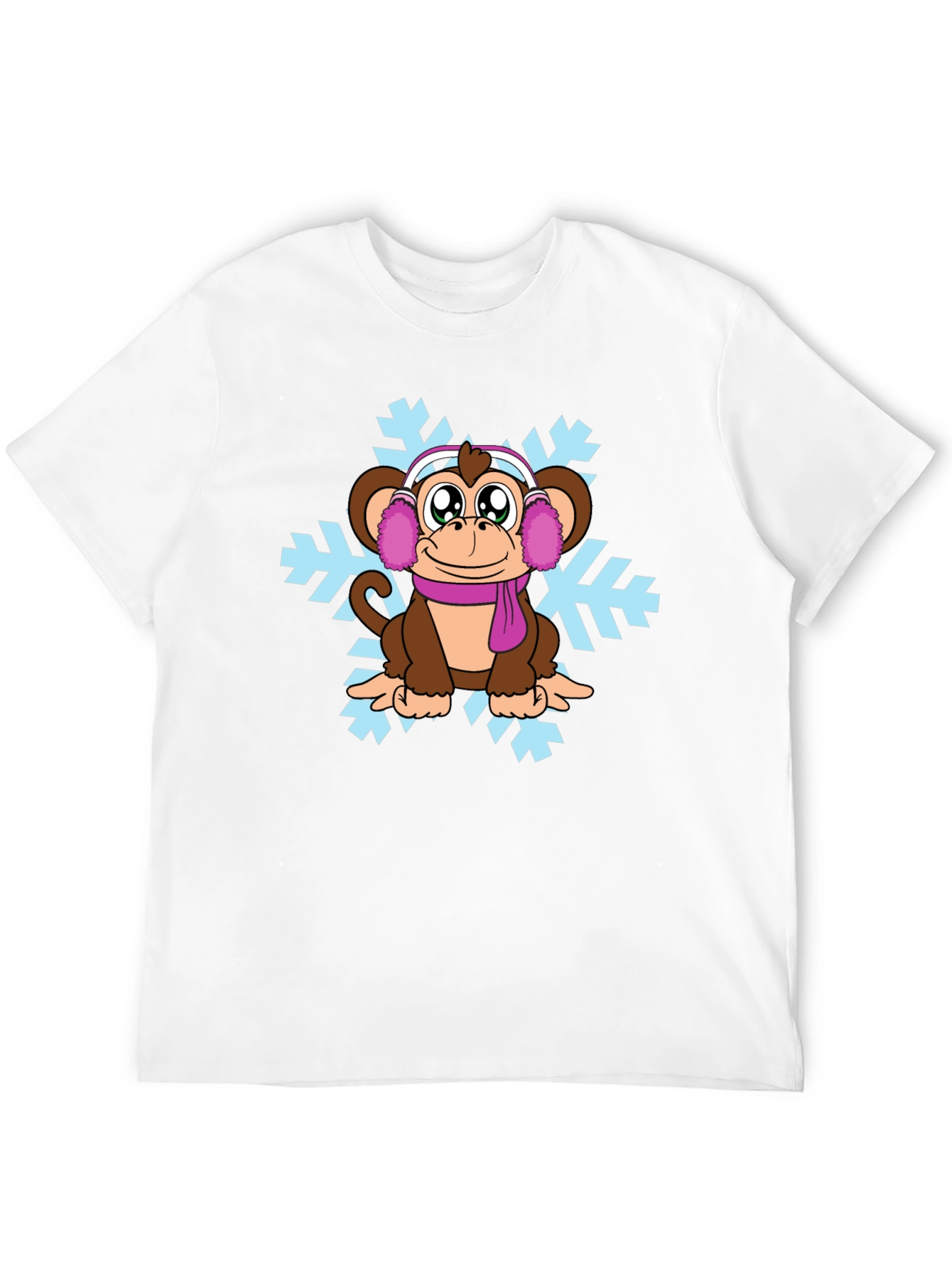 Black Winter Monkey T-Shirt - Cute Cartoon Design view 12