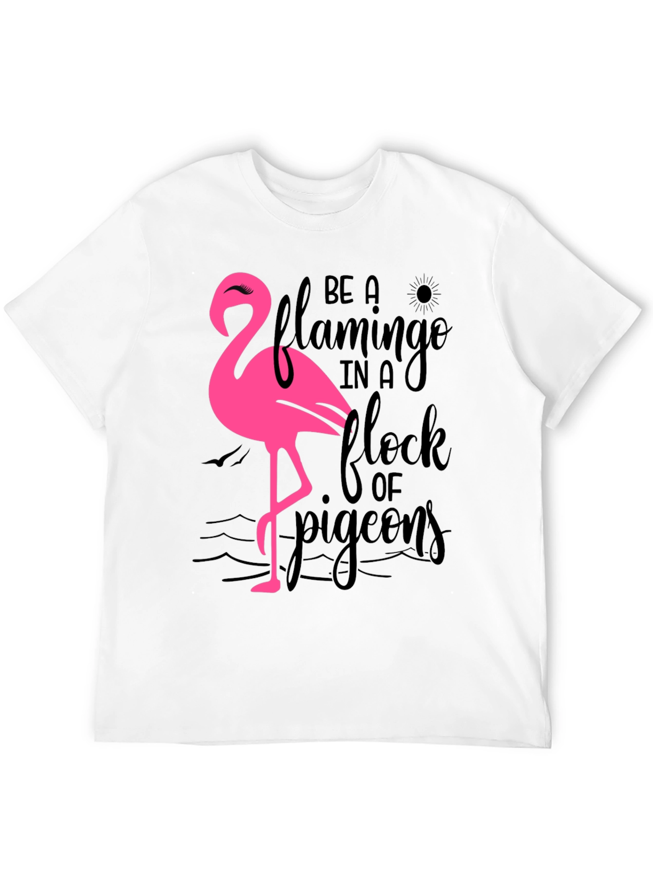 Black Be a Flamingo T-Shirt, Black Cotton Tee view 12