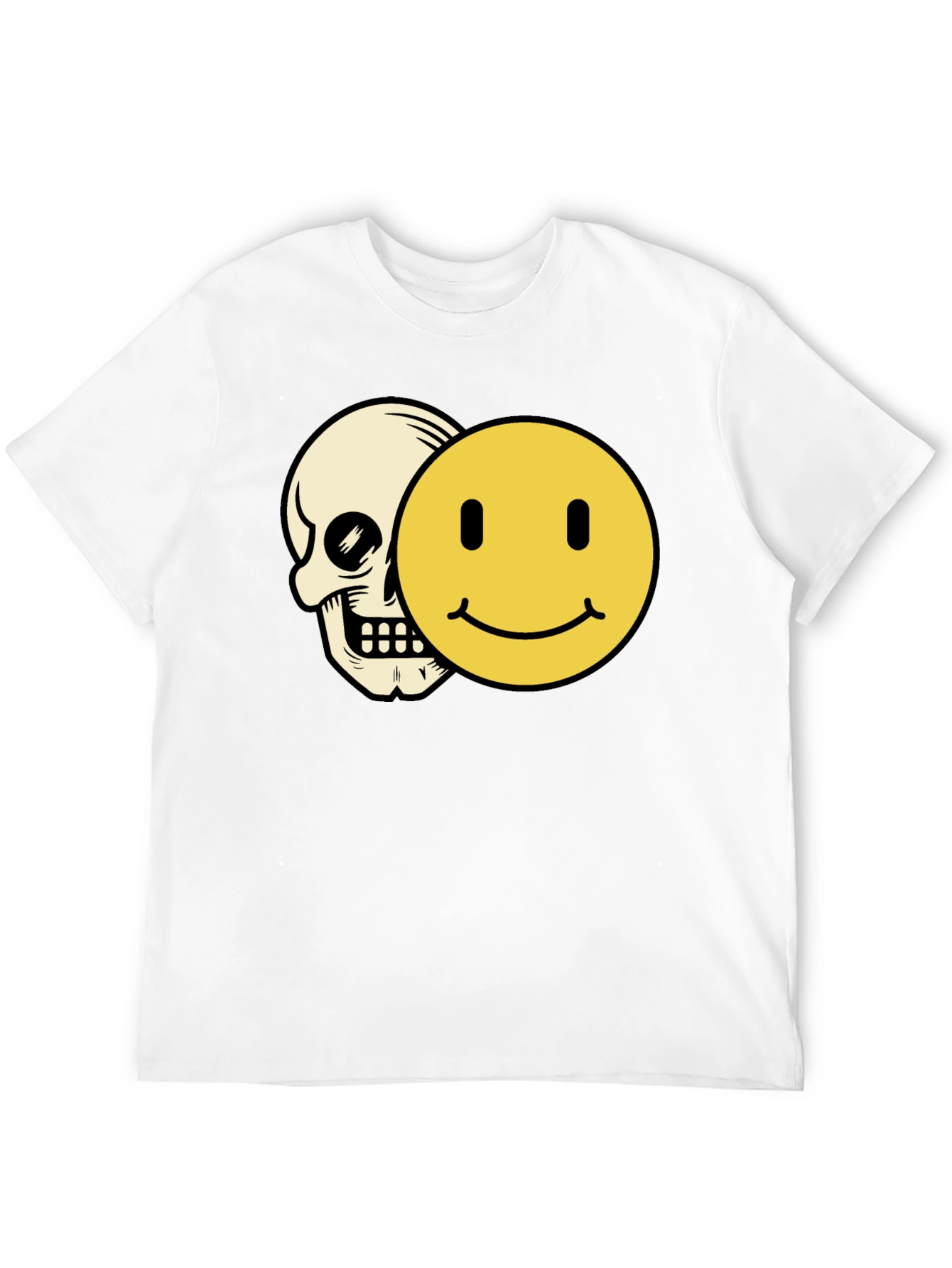 Black Skull Smiley Face Graphic Tee - Black Cotton T-Shirt view 12