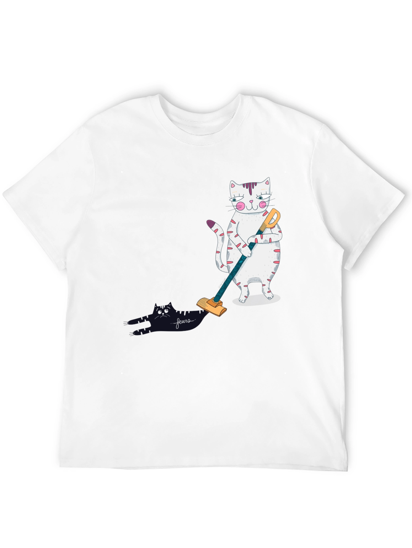 Black Funny Cat Vacuuming T-Shirt view 12