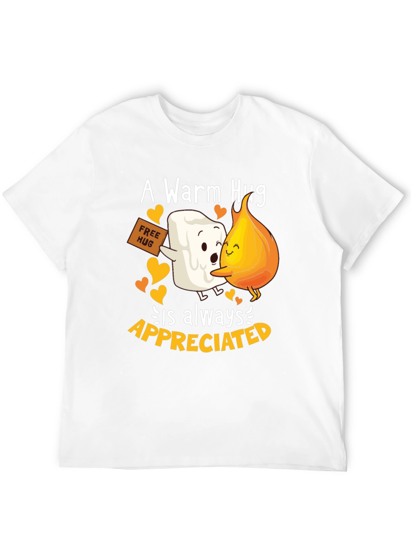 Black Warm Hug T-Shirt: Marshmallow and Flame Design view 12