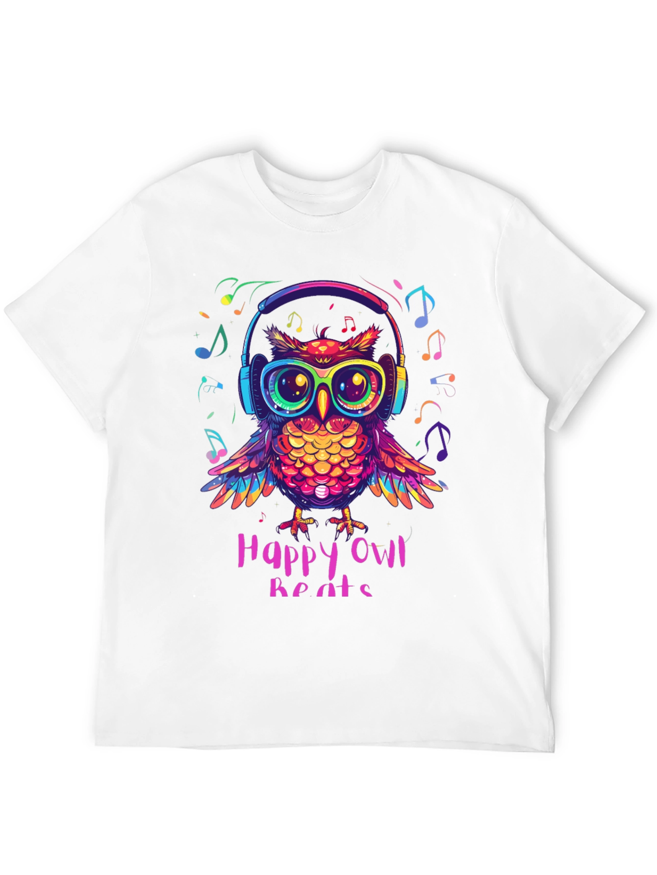 Black Happy Owl Beats T-Shirt - Colorful Music Lover Tee view 12
