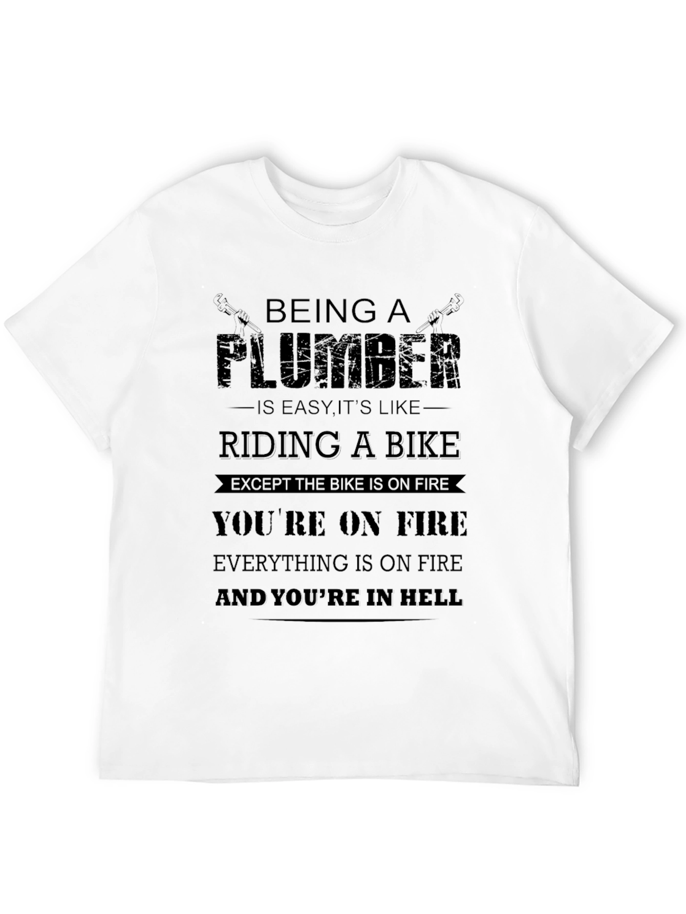 Black Funny Plumber T-Shirt: Riding a Bike in Hell view 12