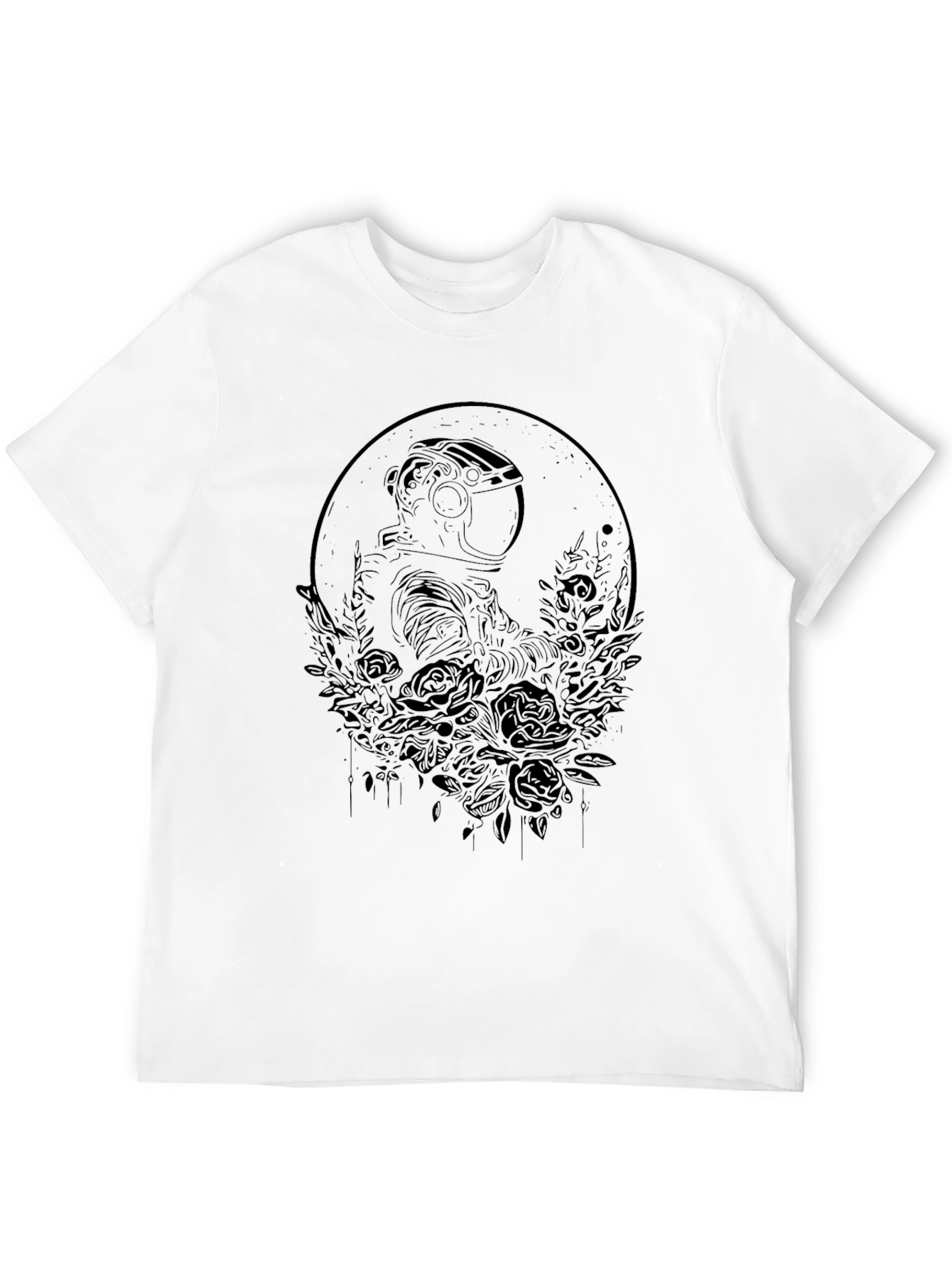 Black Astronaut & Roses Black Graphic Tee - Unisex view 12