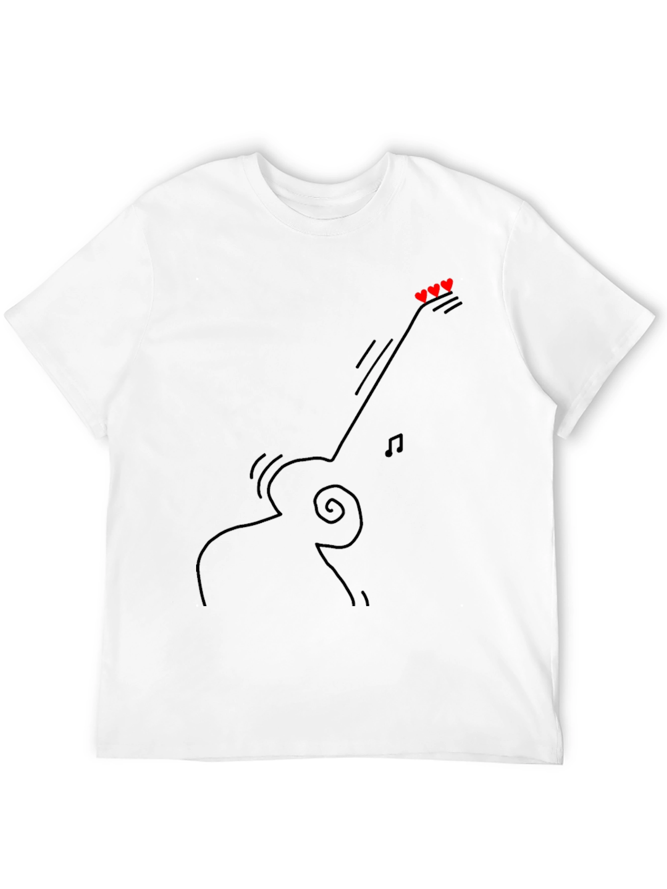 Black Guitar Line Art Graphic Tee - Black Casual T-Shirt view 12