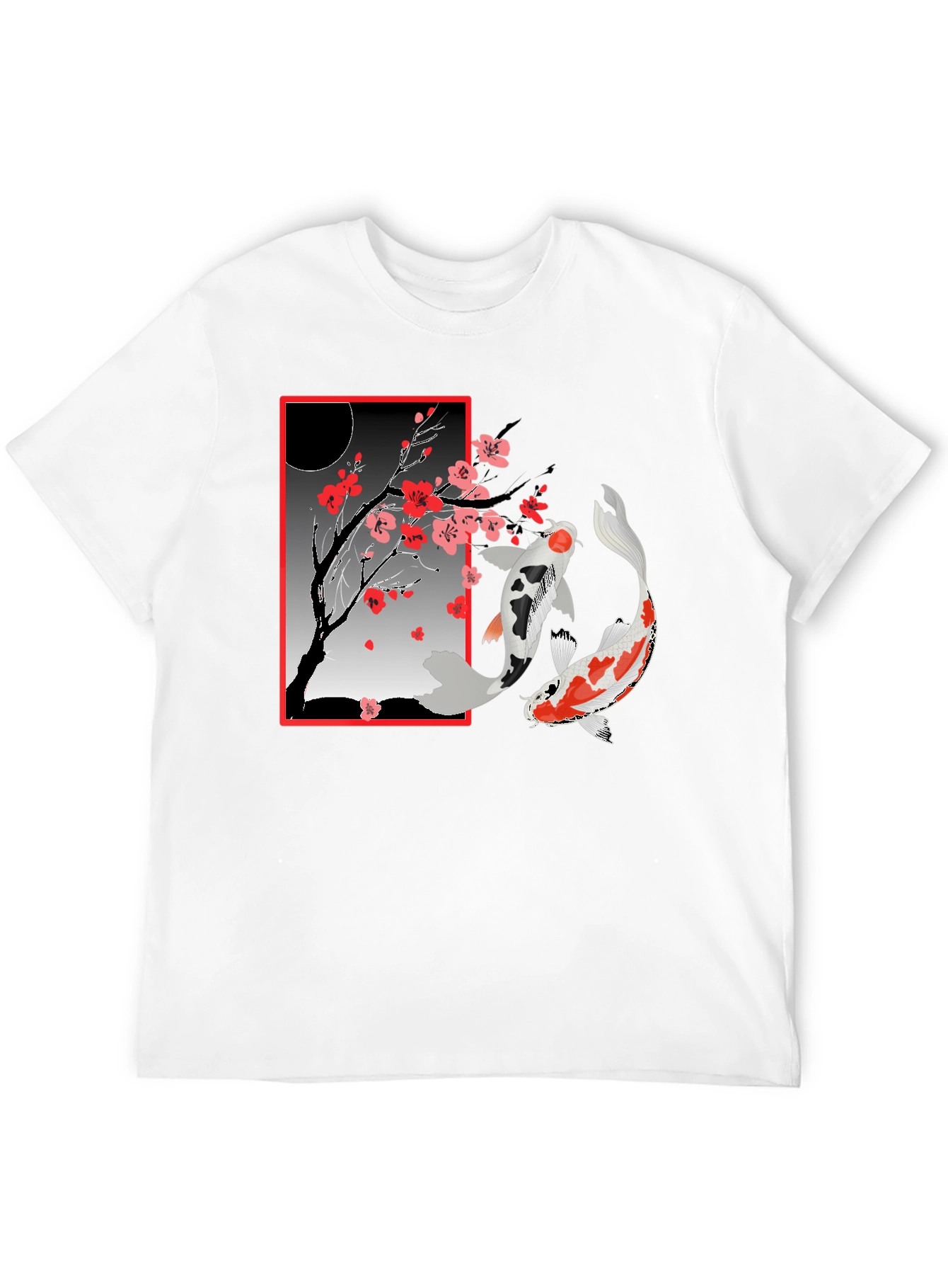 Black Koi Fish Cherry Blossom T-Shirt view 12