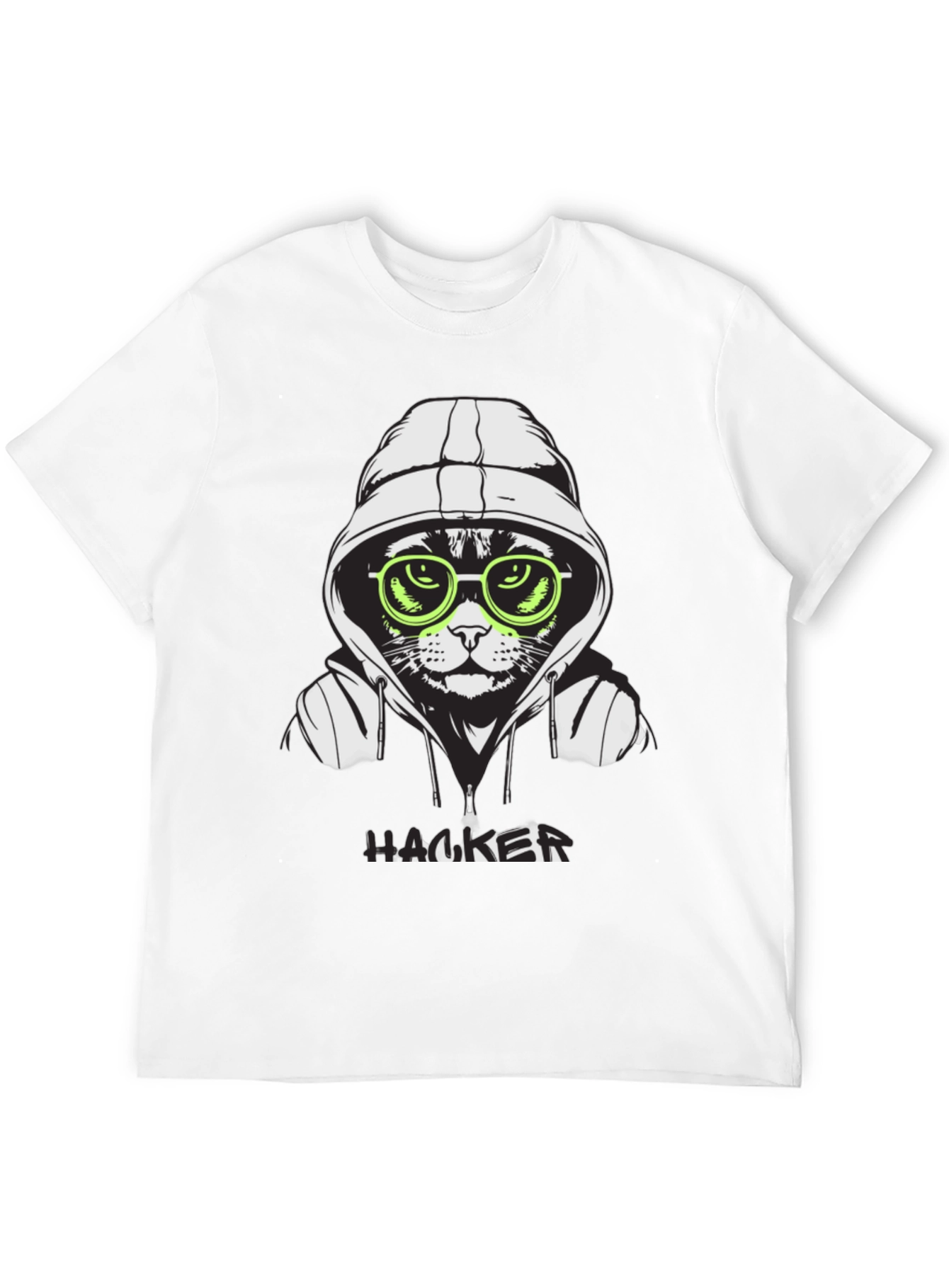 Black Hacker Cat T-Shirt - Cool Graphic Tee view 12