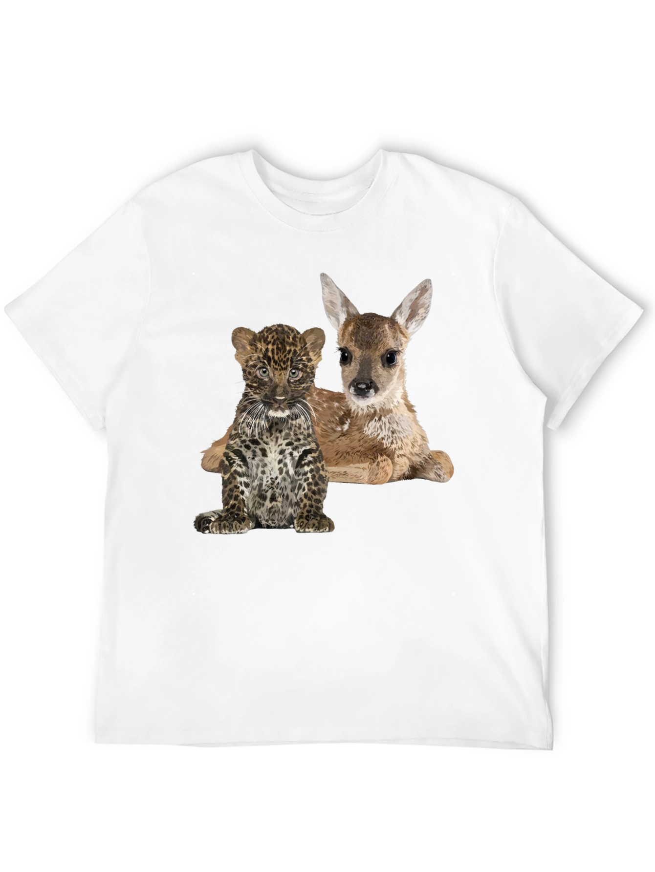 Black Cute Animal Graphic Tee - Deer and Leopard Cub view 12