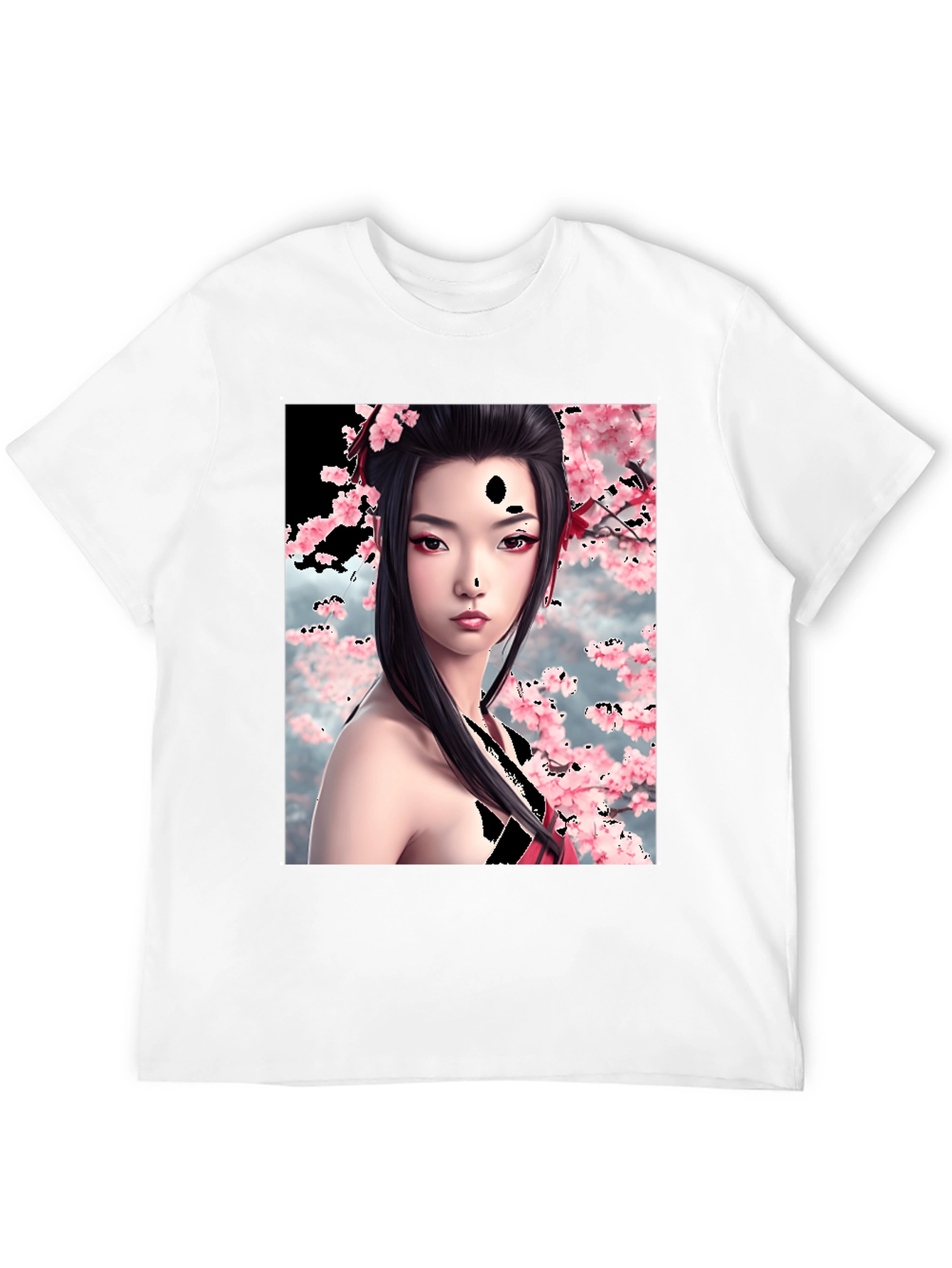 Black Geisha Cherry Blossom Graphic T-Shirt view 12
