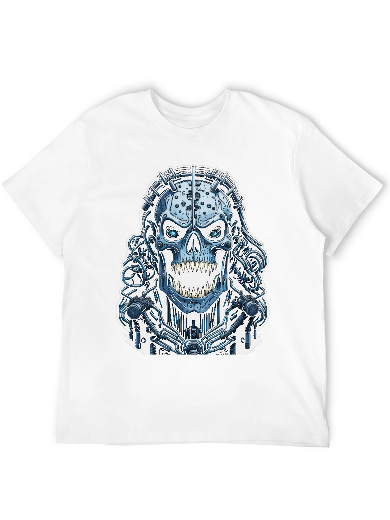 Black Cyberpunk Skull Graphic Tee - Black Cotton T-Shirt view 12