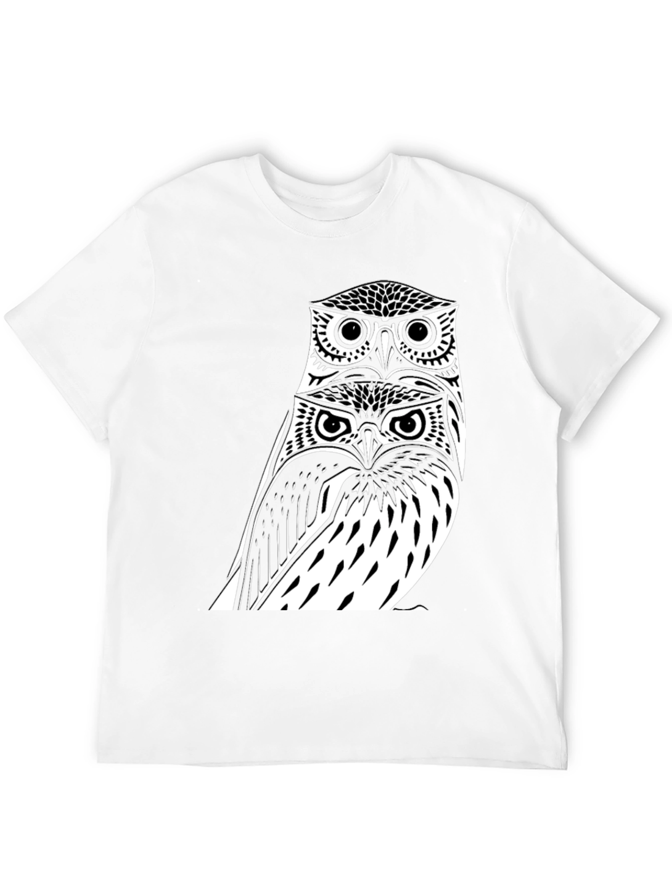 Black Stacked Owl Graphic Tee - Black Cotton Blend view 12
