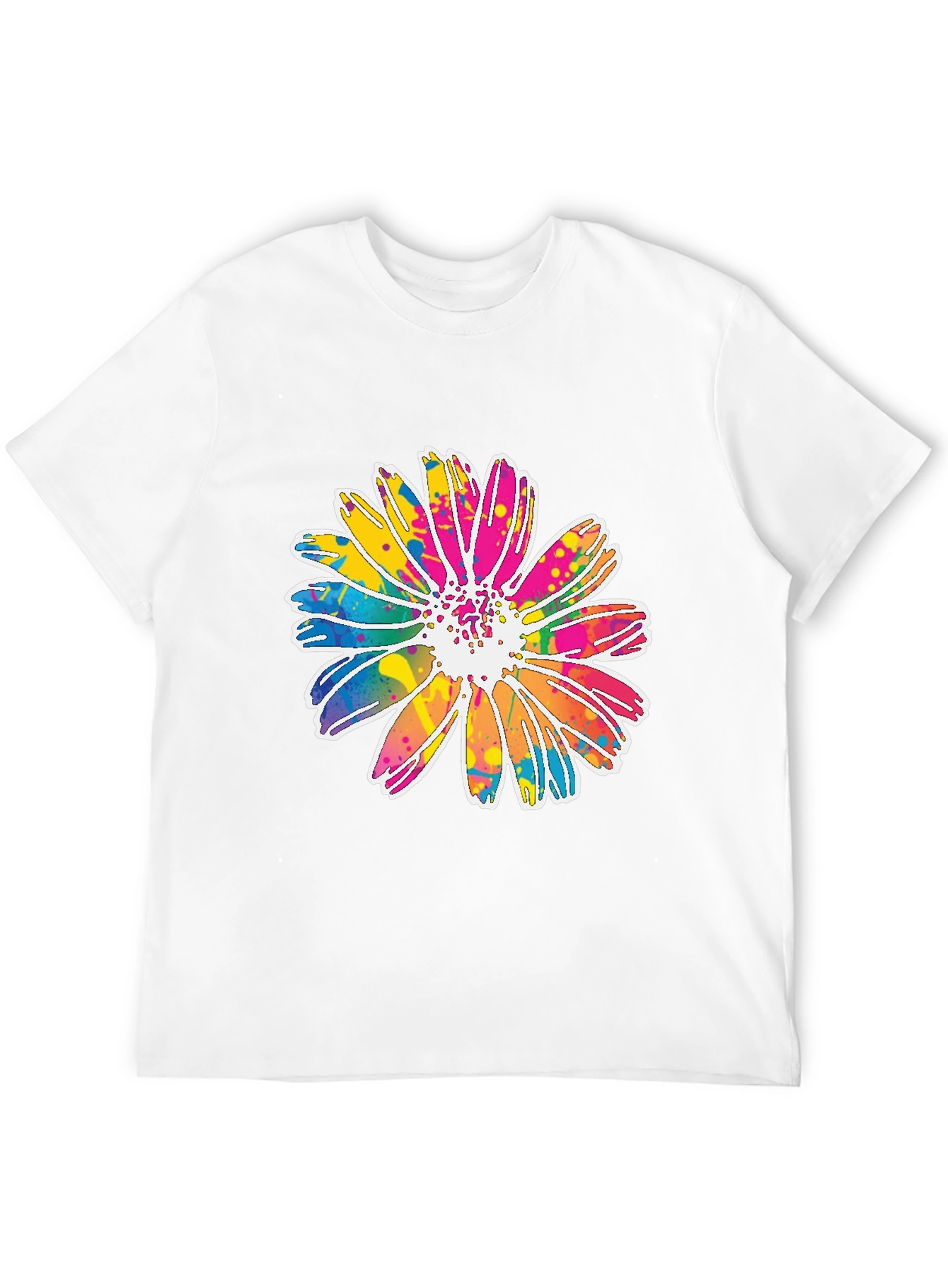Black Colorful Daisy Graphic Tee - Soft Cotton Blend view 12
